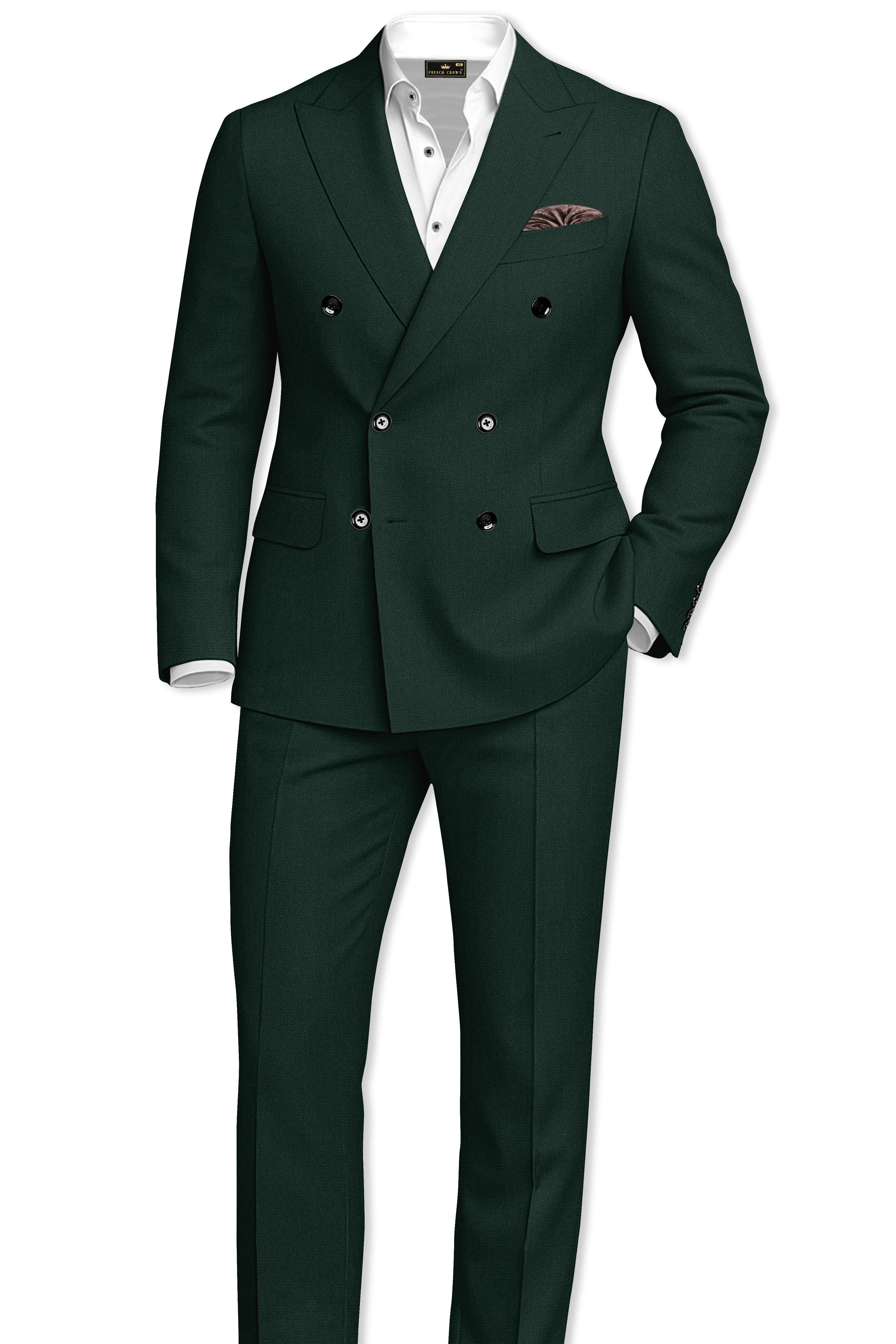 Noble-Phthalo Green Diamond Textured Wool Rich Slight Stretch Double Breasted Suit sold by French Crown product image thumbnail 4