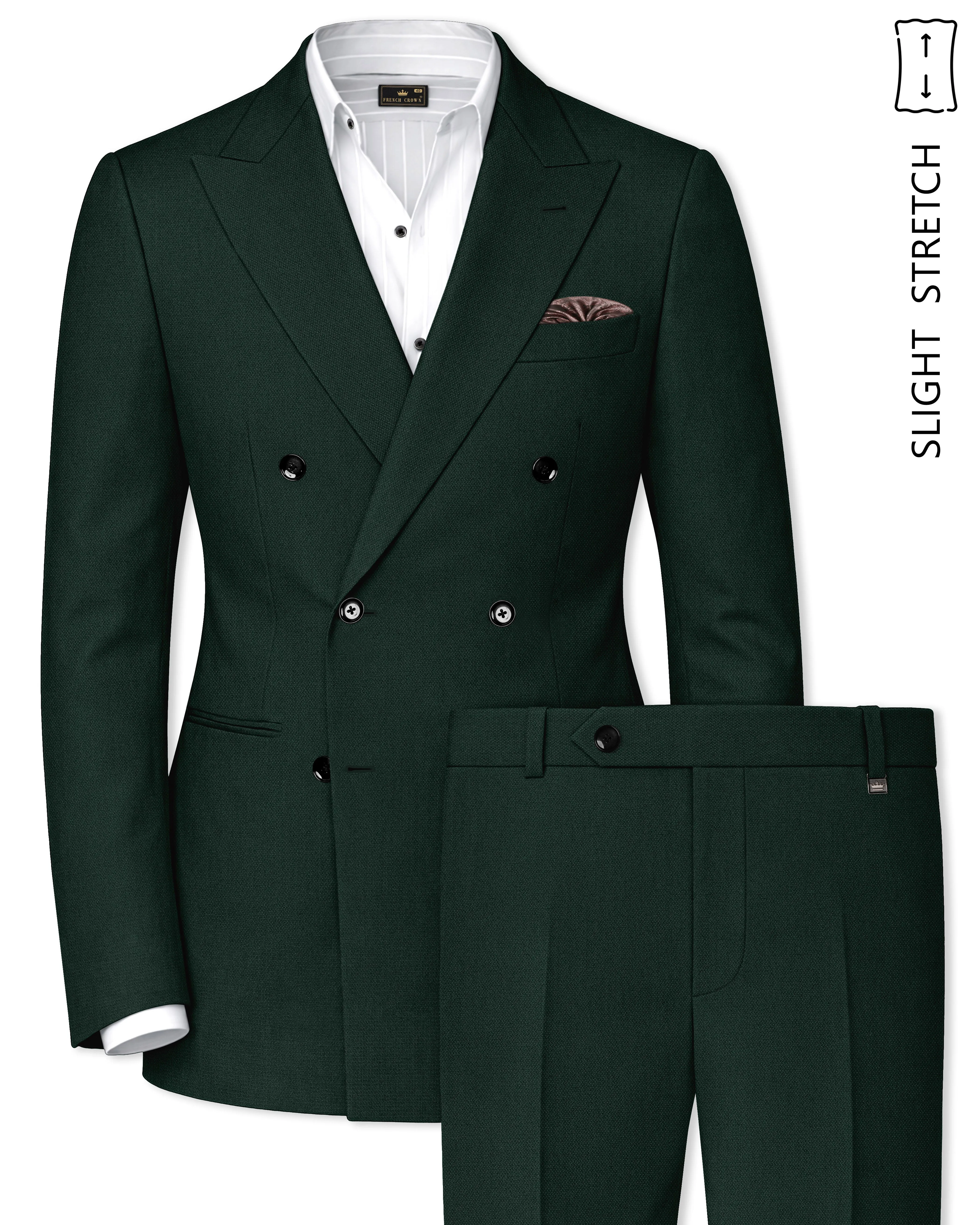 Noble-Phthalo Green Diamond Textured Wool Rich Slight Stretch Double Breasted Suit sold by French Crown