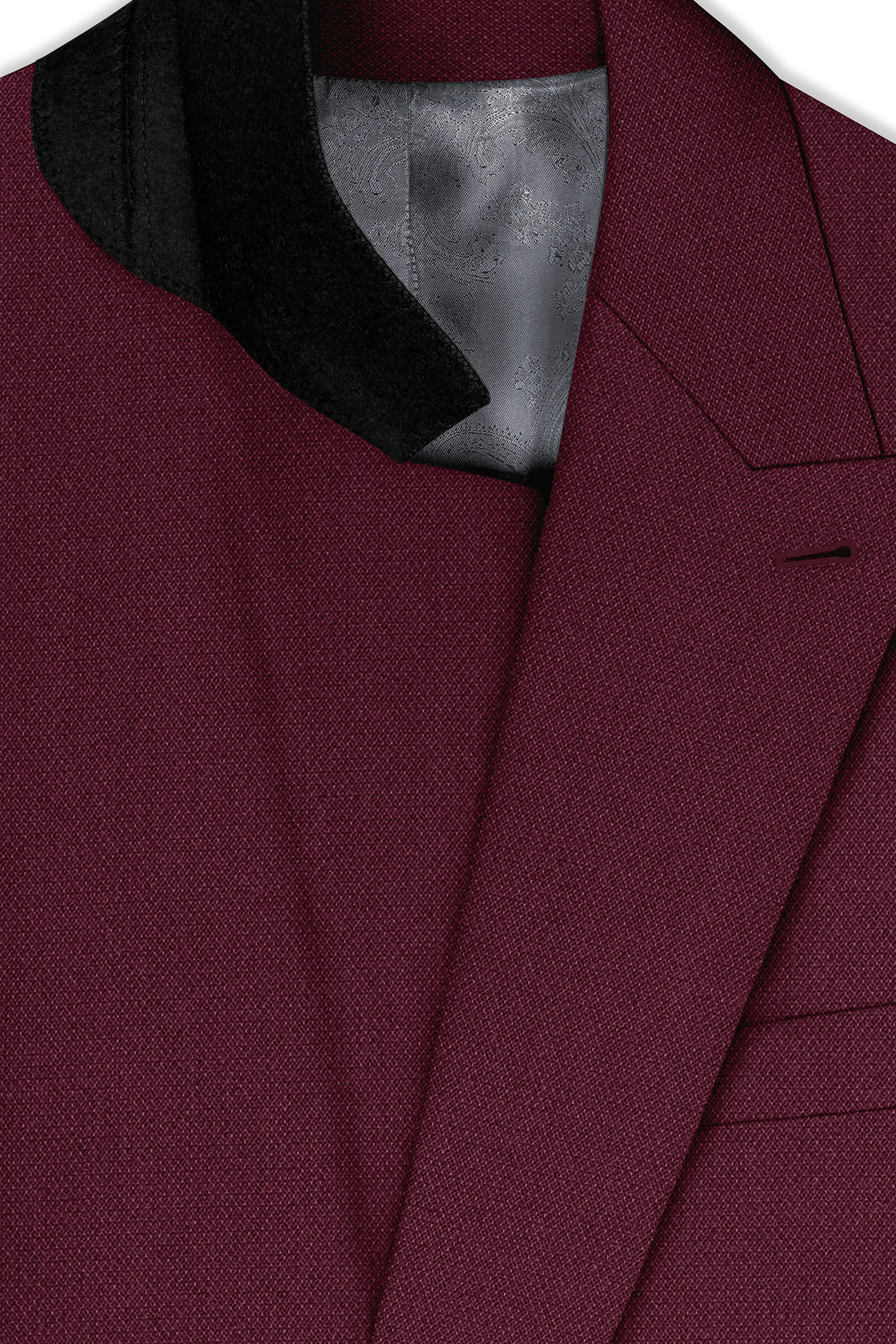 Imperial-Crater Maroon Diamond Textured Wool Rich Slight Stretch Double Breasted Suit sold by French Crown product image thumbnail 5