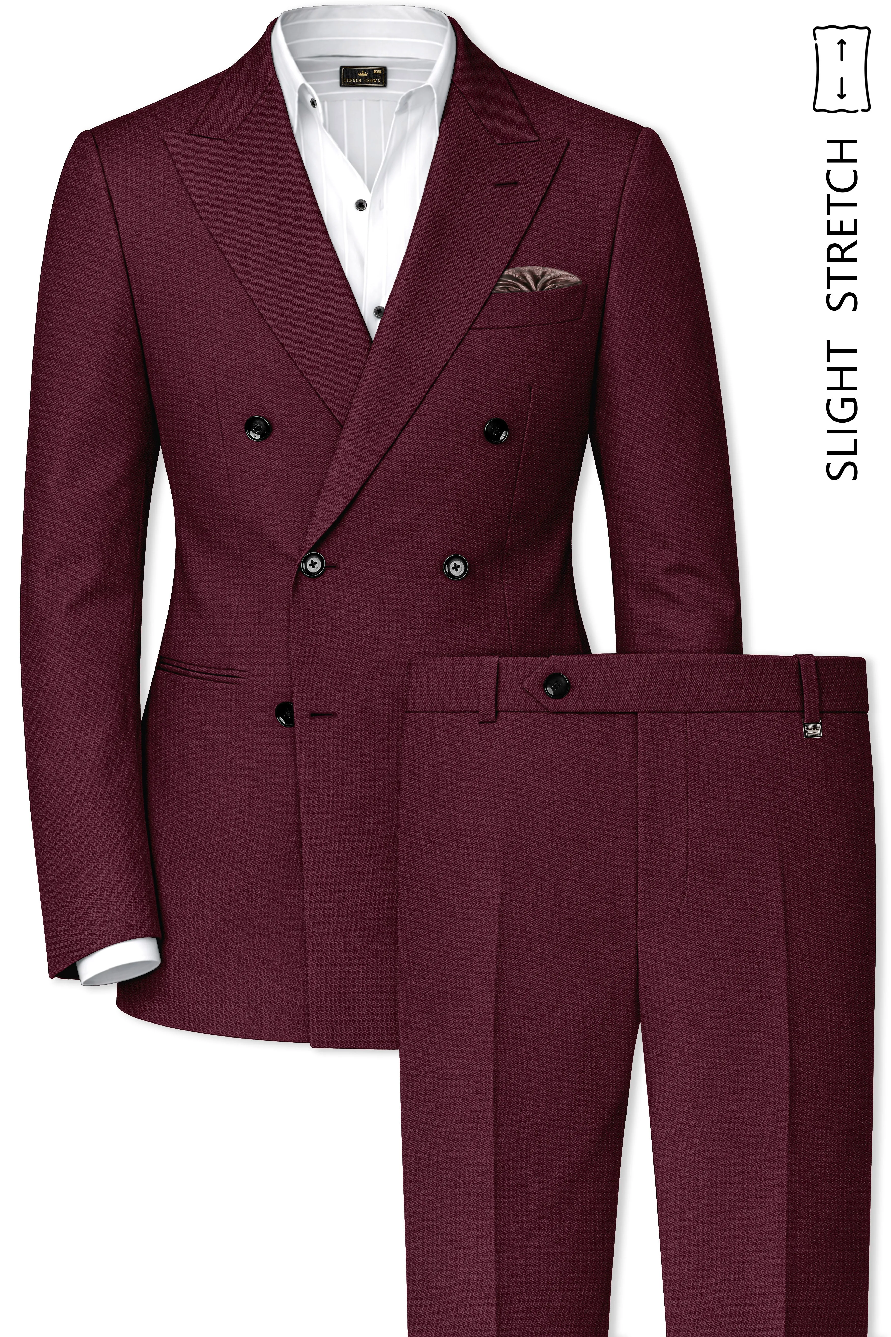 Imperial-Crater Maroon Diamond Textured Wool Rich Slight Stretch Double Breasted Suit sold by French Crown product image thumbnail 2