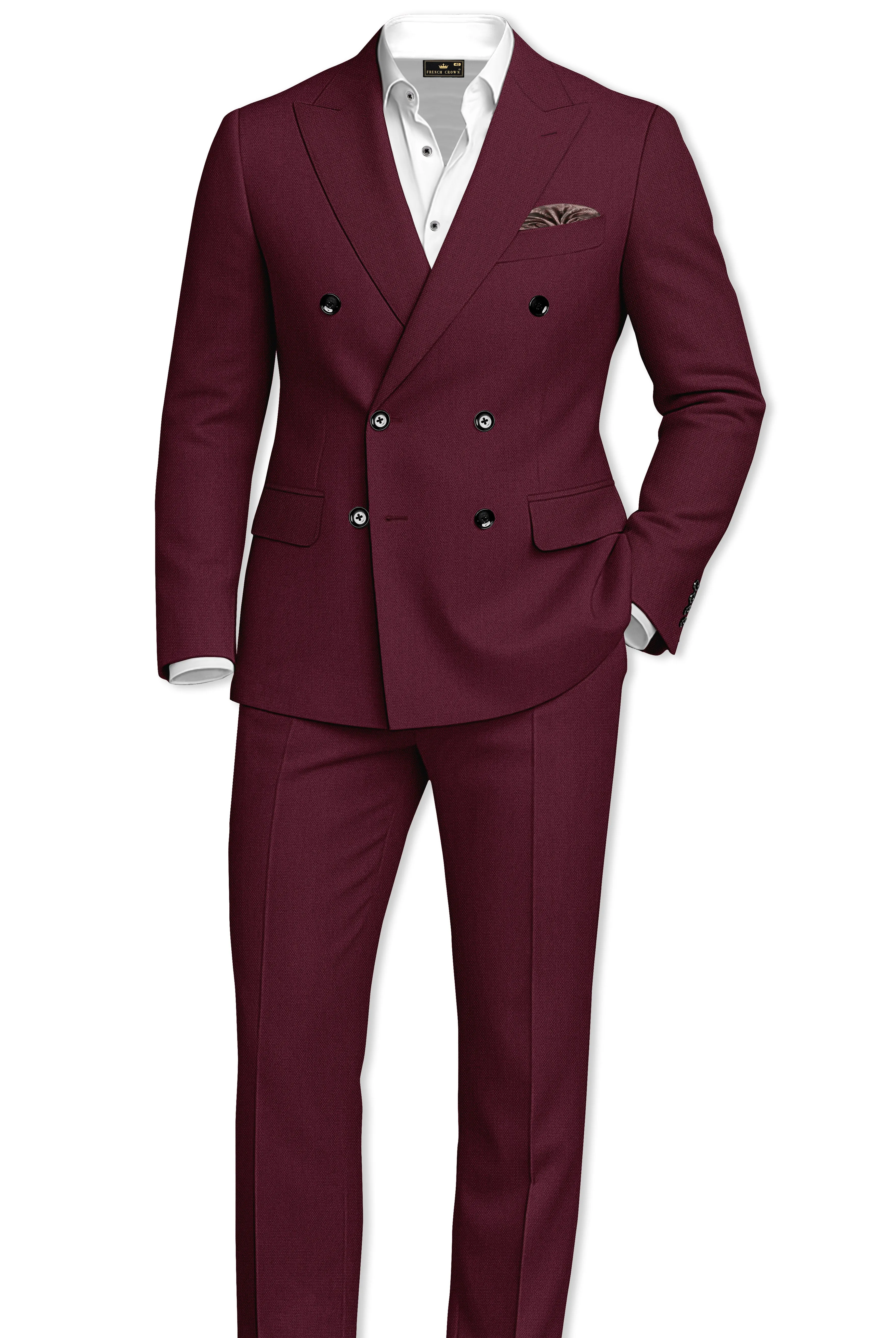 Imperial-Crater Maroon Diamond Textured Wool Rich Slight Stretch Double Breasted Suit sold by French Crown product image thumbnail 4