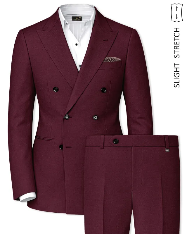 Imperial-Crater Maroon Diamond Textured Wool Rich Slight Stretch Double Breasted Suit made by French Crown