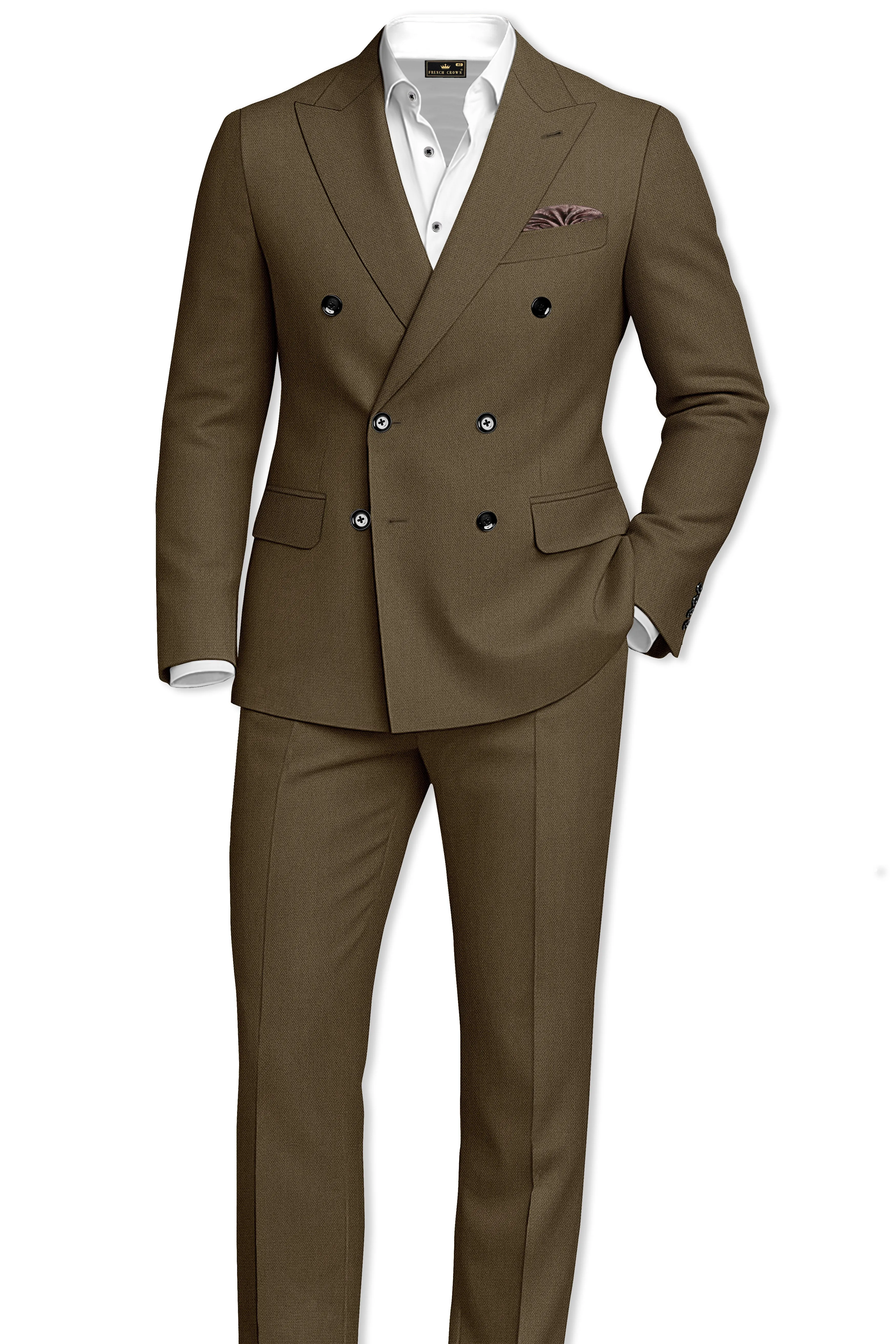 Vireo-Taupe Brown Diamond Textured Wool Rich Slight Stretch Double Breasted Suit sold by French Crown product image thumbnail 4