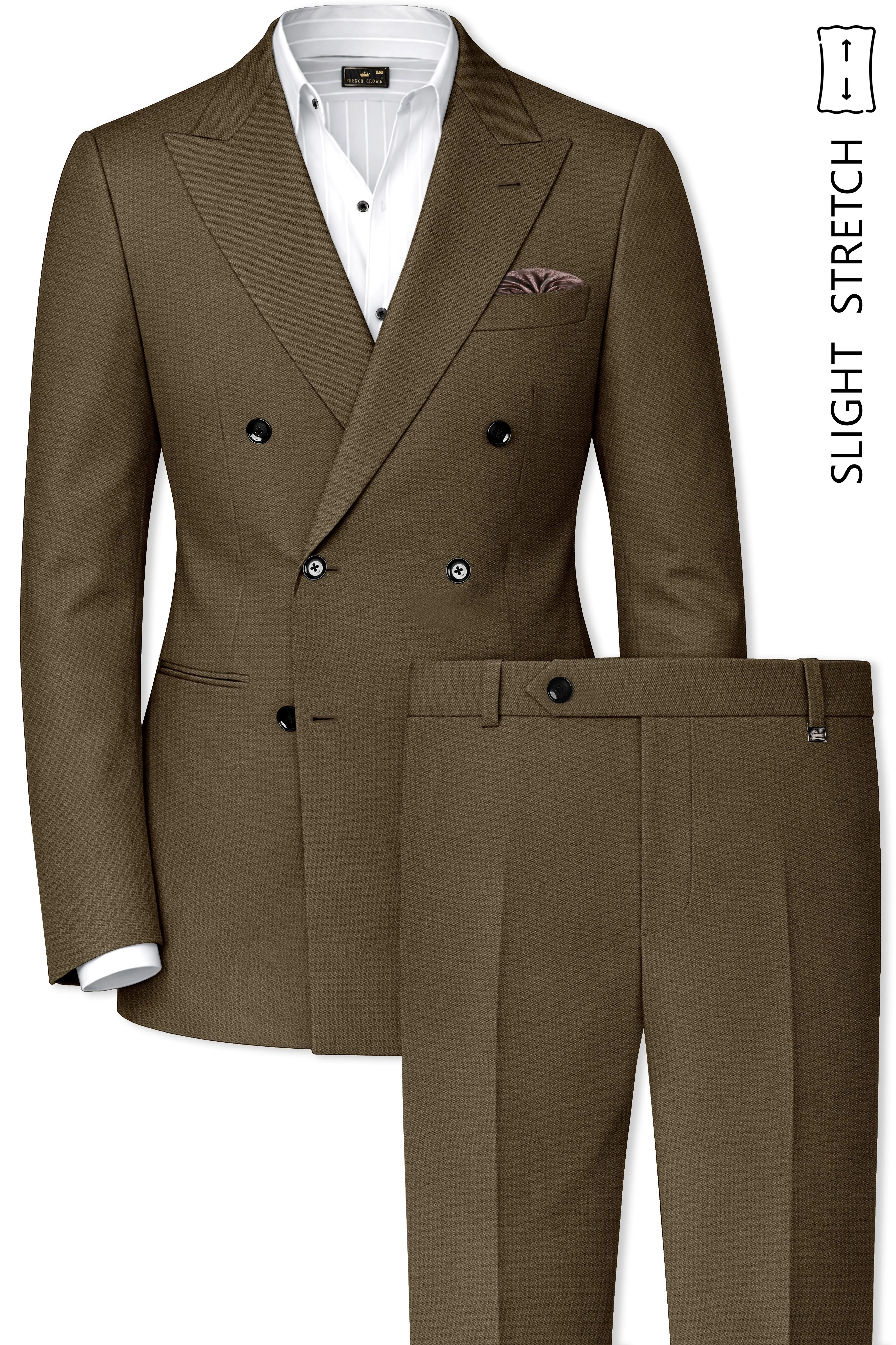 Vireo-Taupe Brown Diamond Textured Wool Rich Slight Stretch Double Breasted Suit sold by French Crown product image thumbnail 2