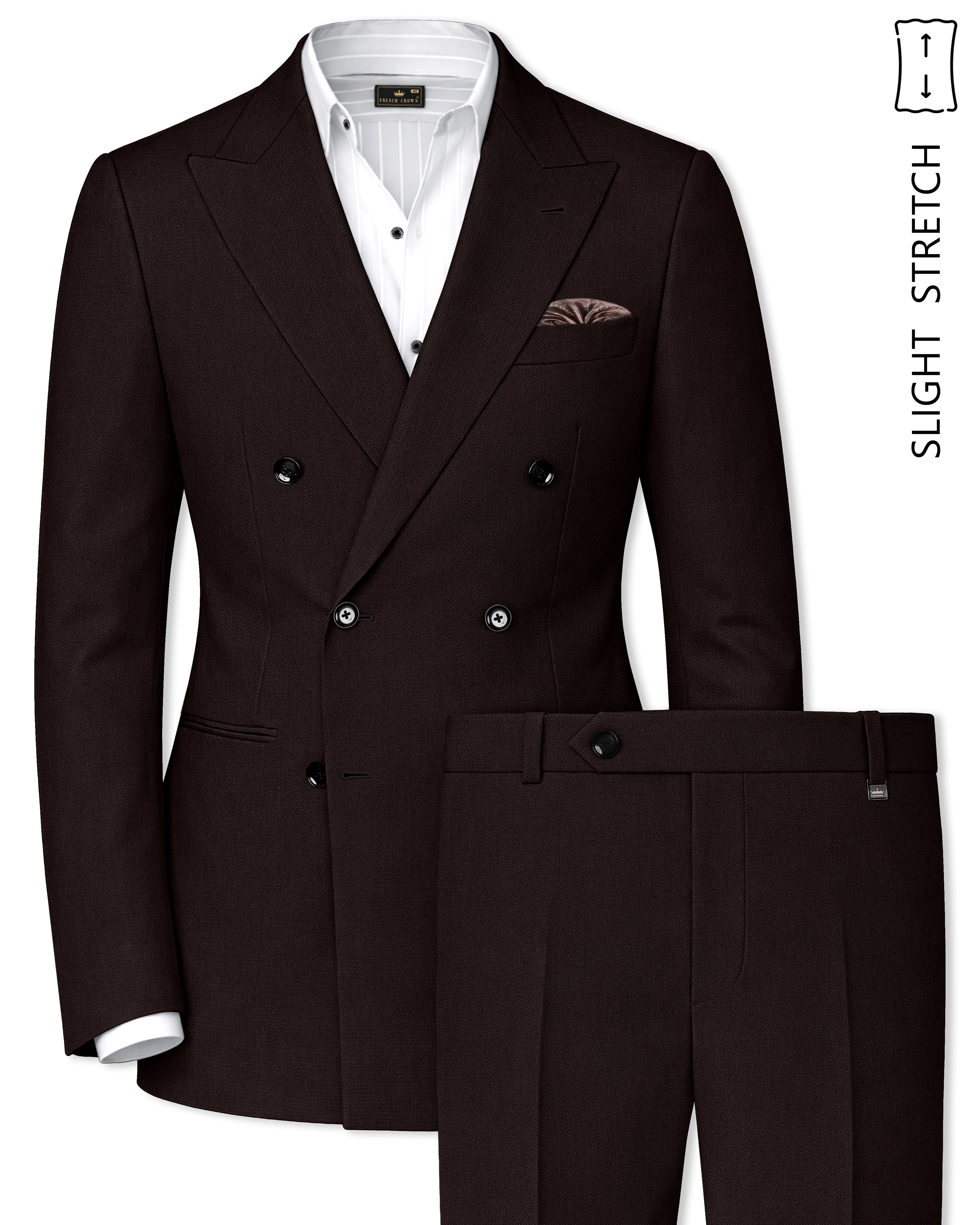 Hampton-Gondola Brown Diamond Textured Wool Rich Slight Double Single Breasted Suit sold by French Crown