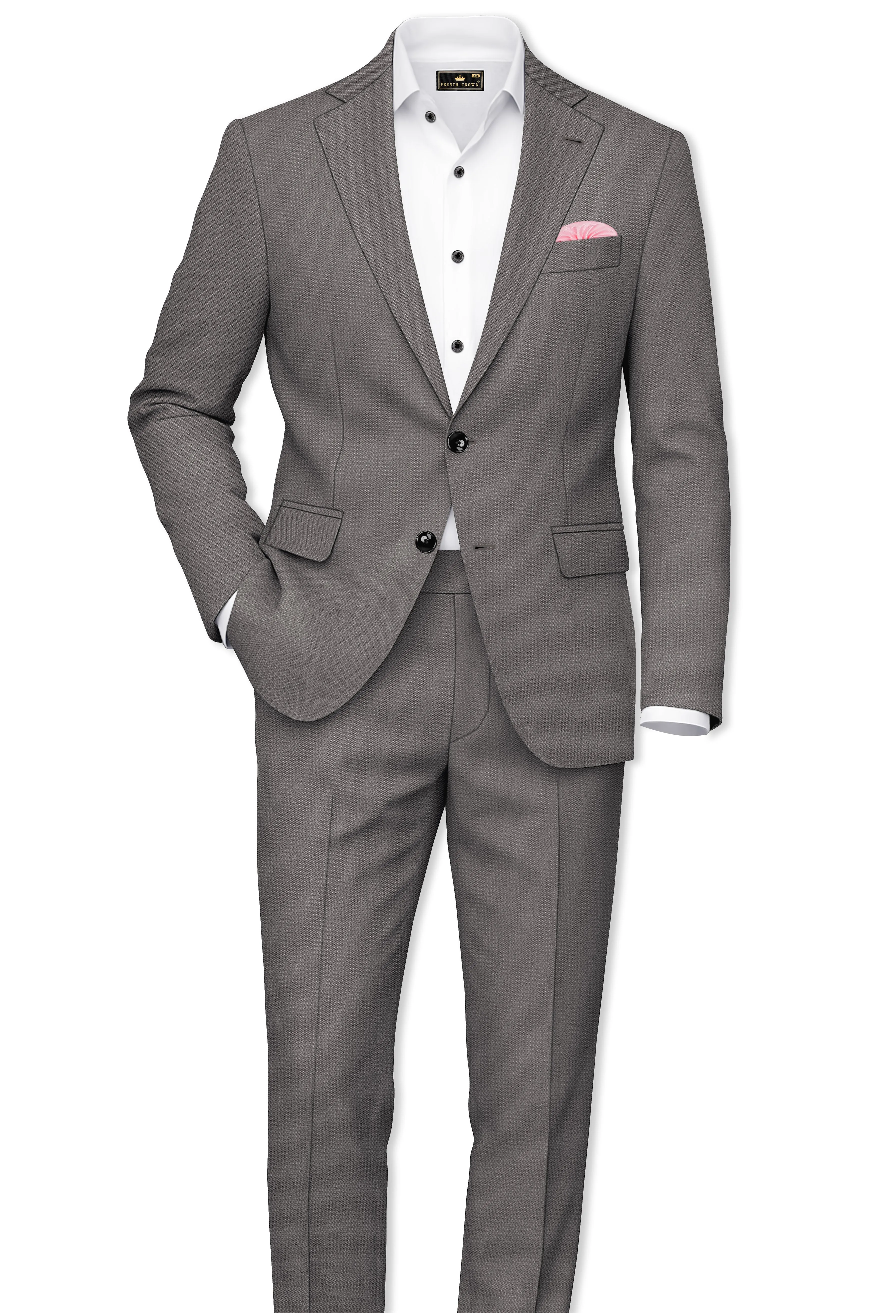 Sterling-Ironside Gray Diamond Textured Wool Rich Slight Stretch Single Breasted Suit sold by French Crown product image thumbnail 4