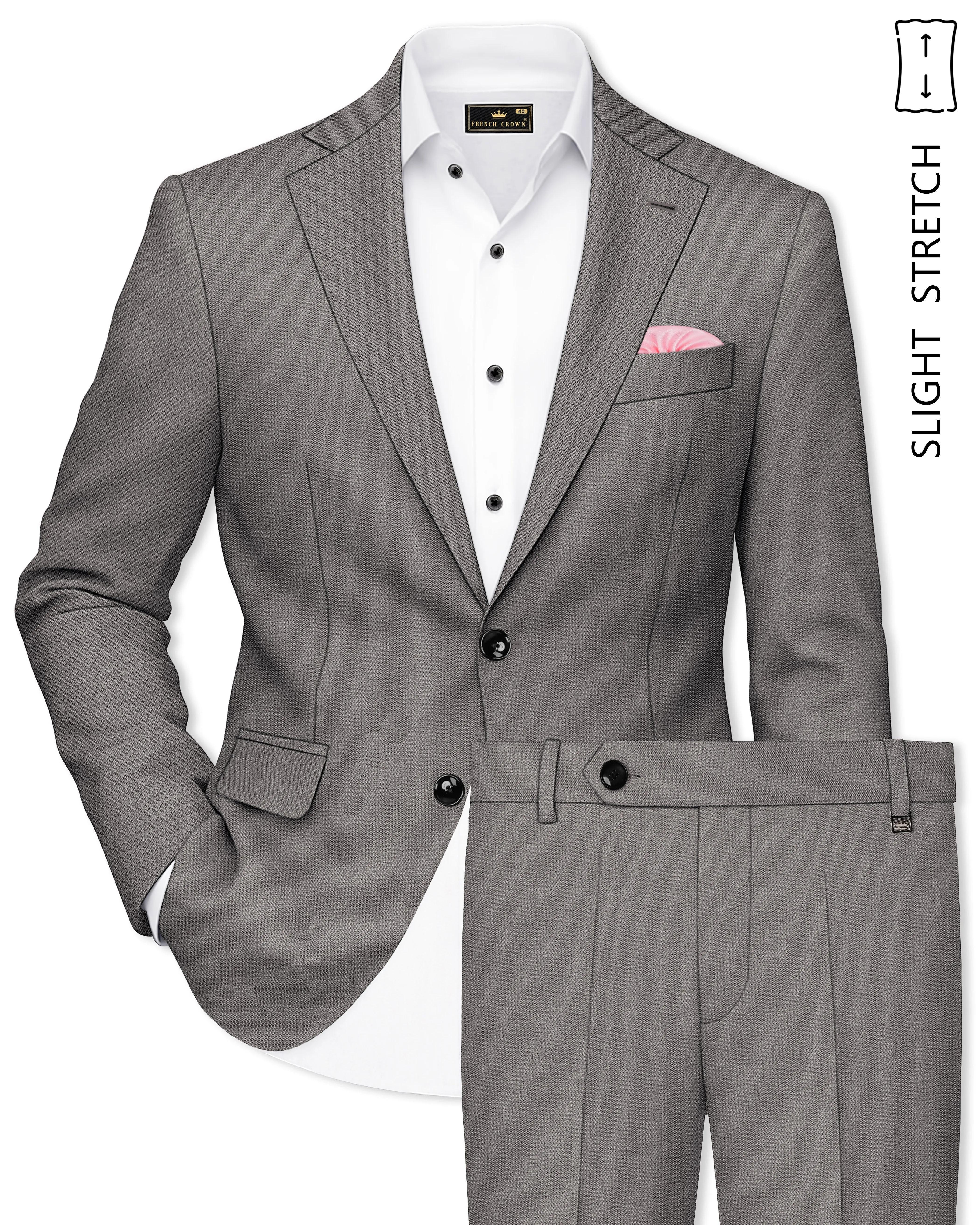 Sterling-Ironside Gray Diamond Textured Wool Rich Slight Stretch Single Breasted Suit sold by French Crown