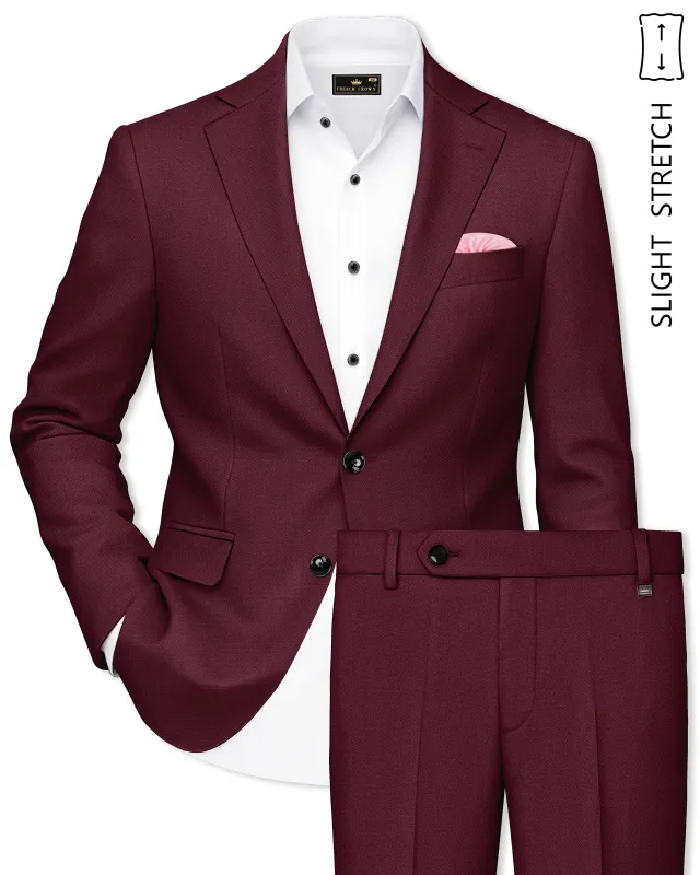 Imperial-Crater Maroon Diamond Textured Wool Rich Slight Stretch Single Breasted Suit made by French Crown