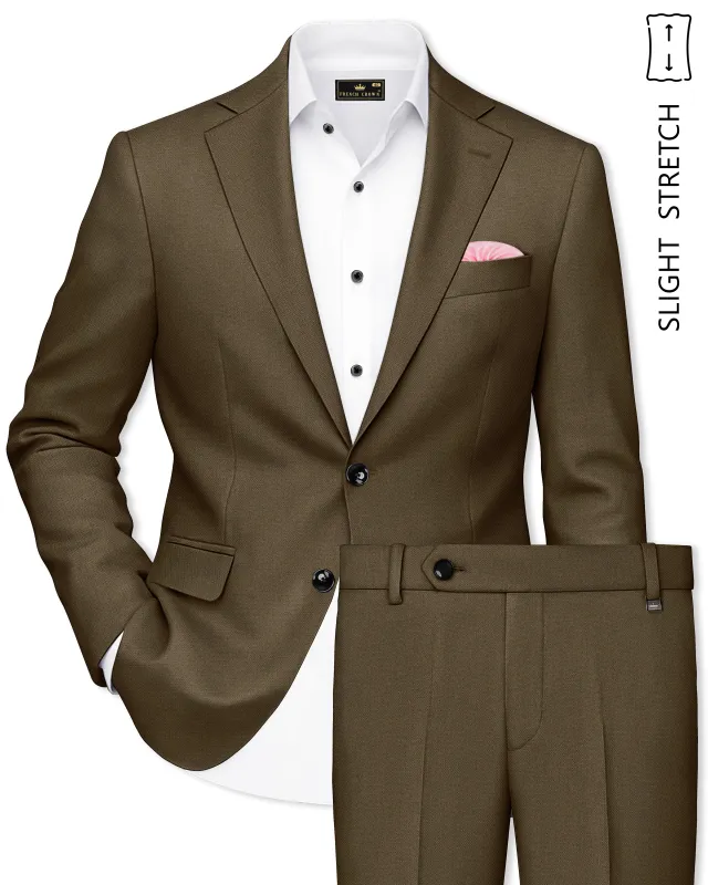 Vireo-Taupe Brown Diamond Textured Wool Rich Slight Stretch Single Breasted Suit made by French Crown