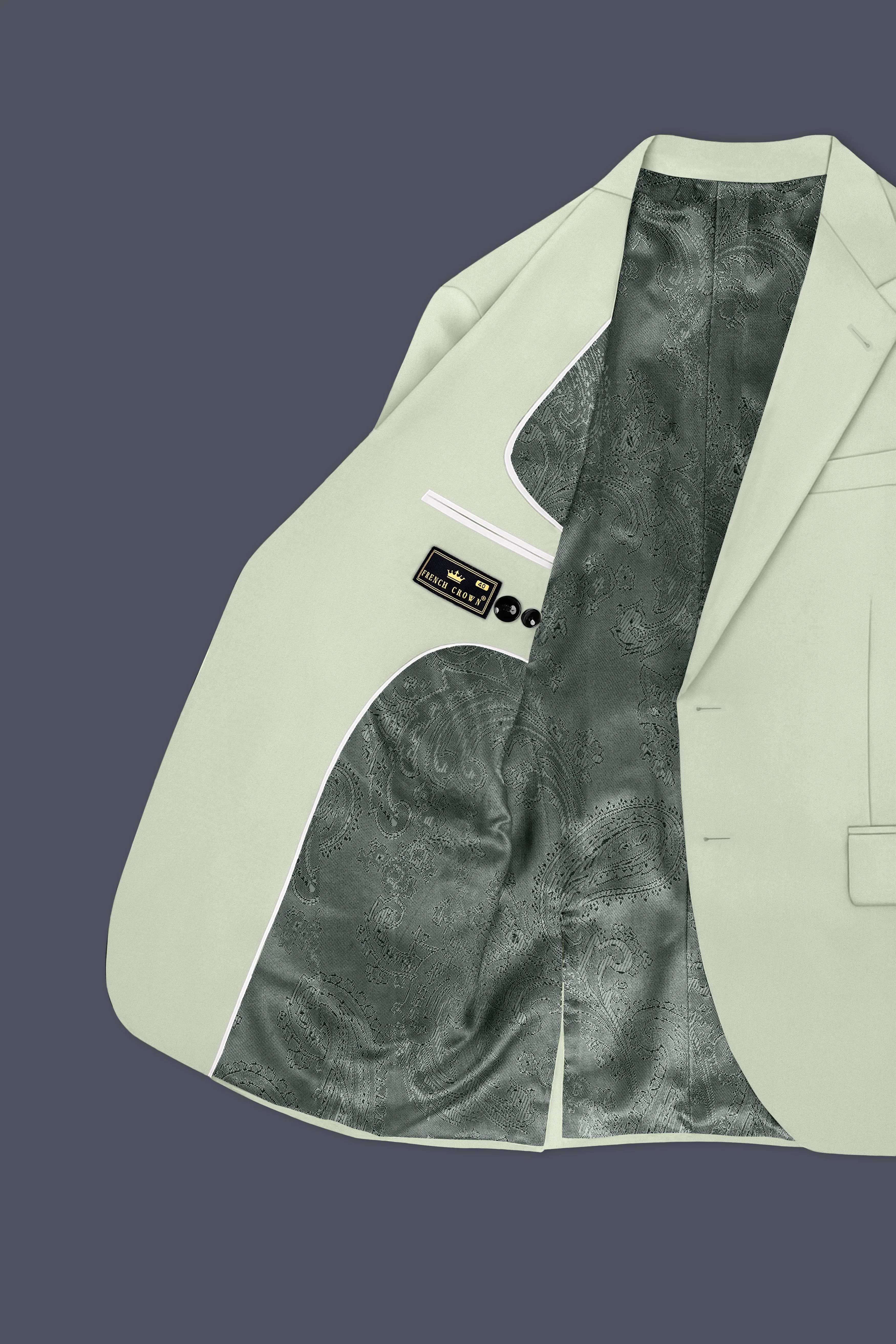 Breeze-Mint Green Slight Stretch Subtle Sheen Poly-Viscose Single Breasted Blazer sold by French Crown product image thumbnail 5