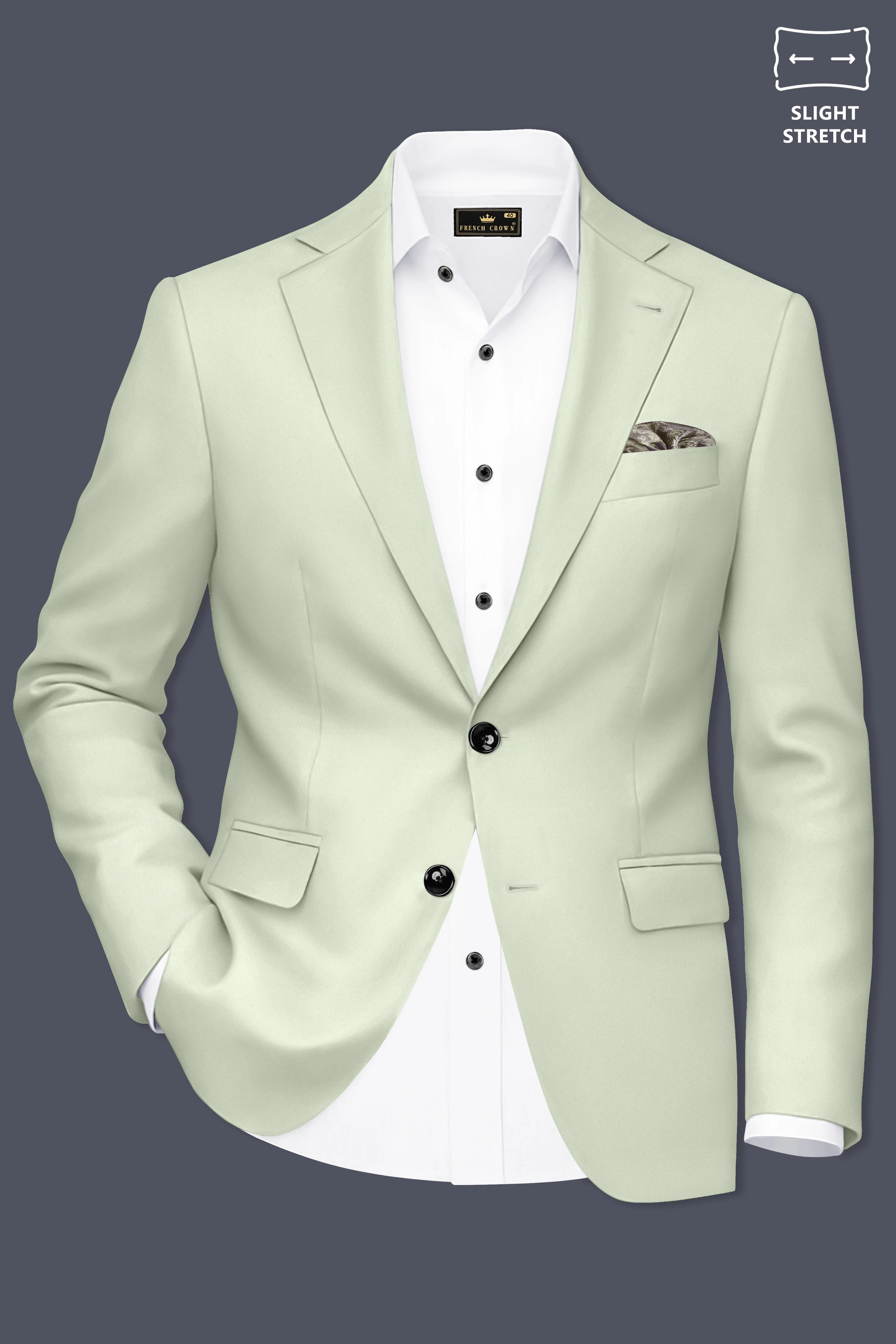 Breeze-Mint Green Slight Stretch Subtle Sheen Poly-Viscose Single Breasted Blazer sold by French Crown product image thumbnail 2