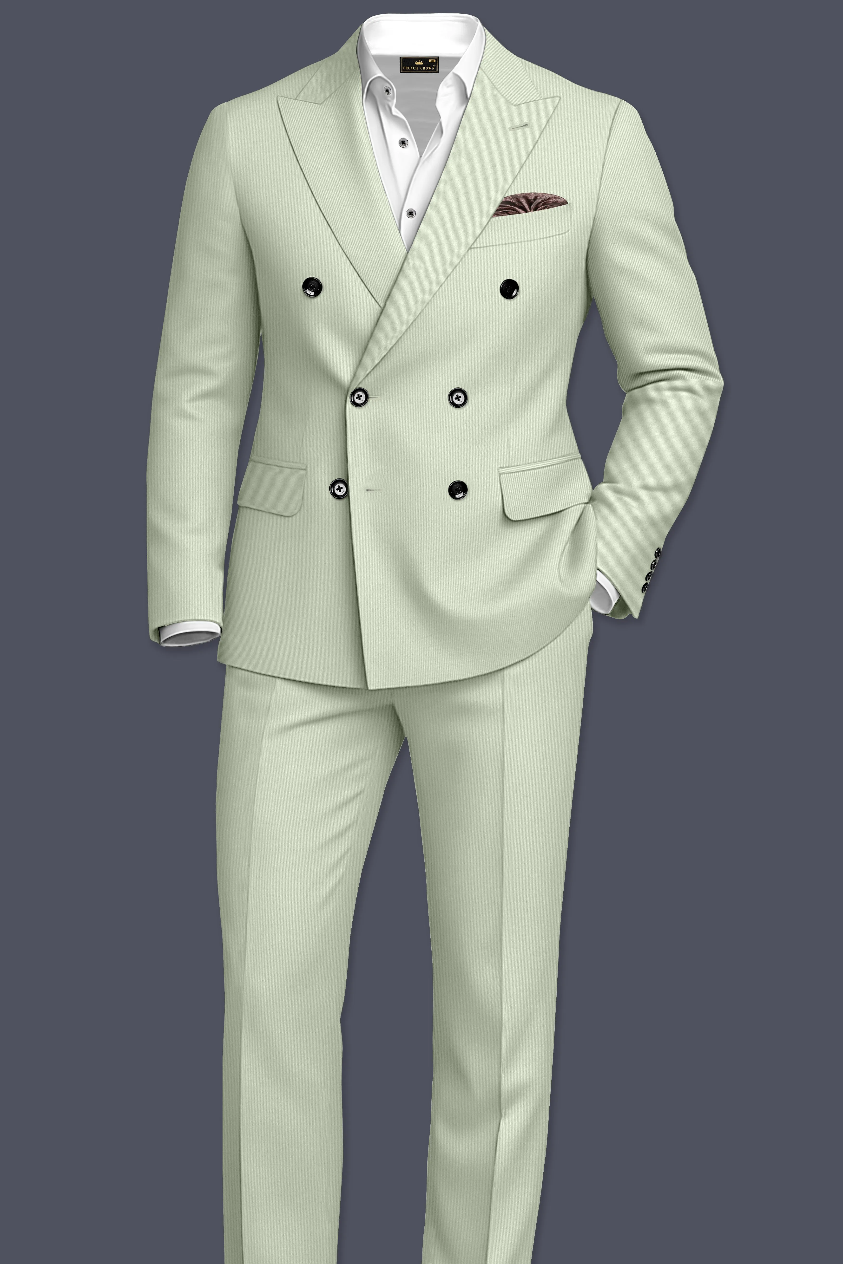 Breeze-Mint Green Slight Stretch Subtle Sheen Poly-Viscose Double Breasted Suit sold by French Crown product image thumbnail 4