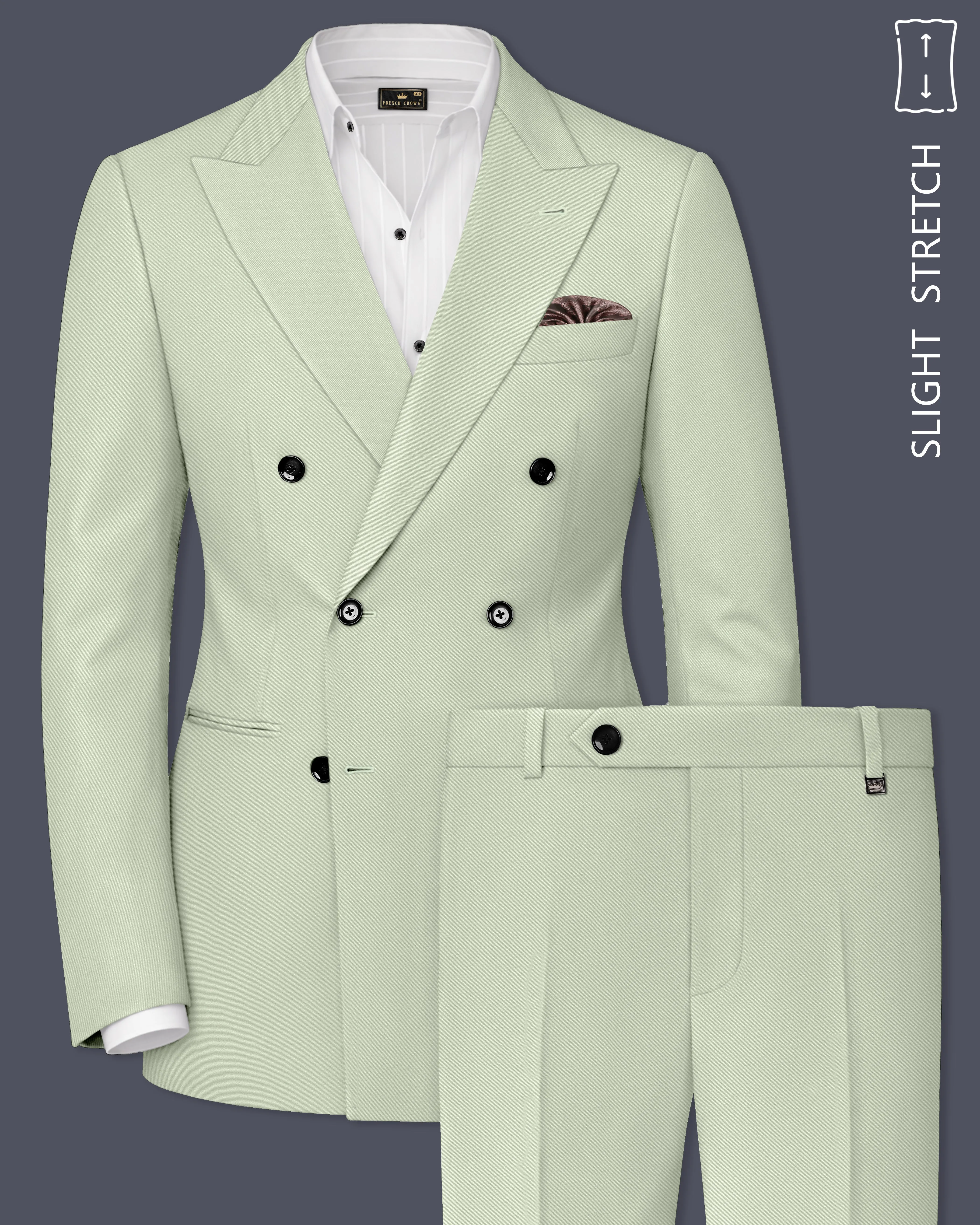 Breeze-Mint Green Slight Stretch Subtle Sheen Poly-Viscose Double Breasted Suit sold by French Crown