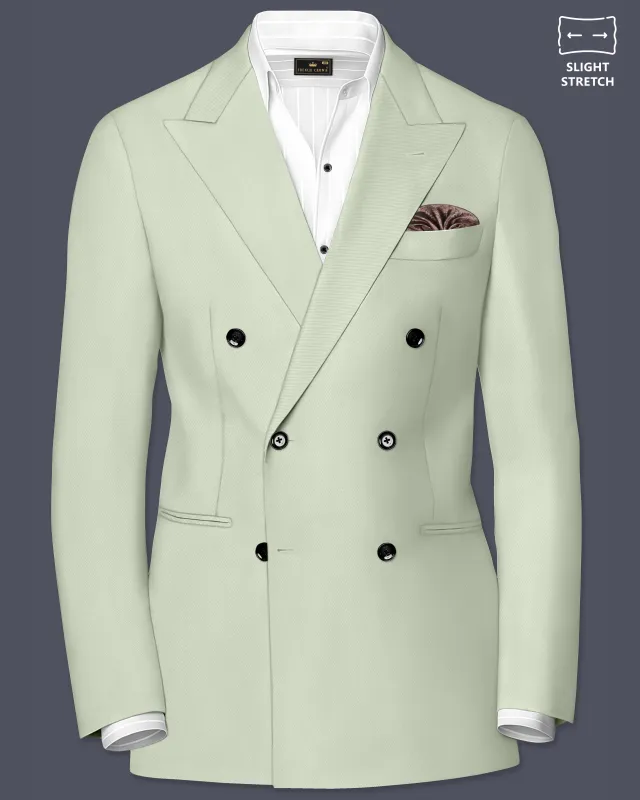 Breeze-Mint Green Slight Stretch Subtle Sheen Poly-Viscose Double Breasted Blazer made by French Crown