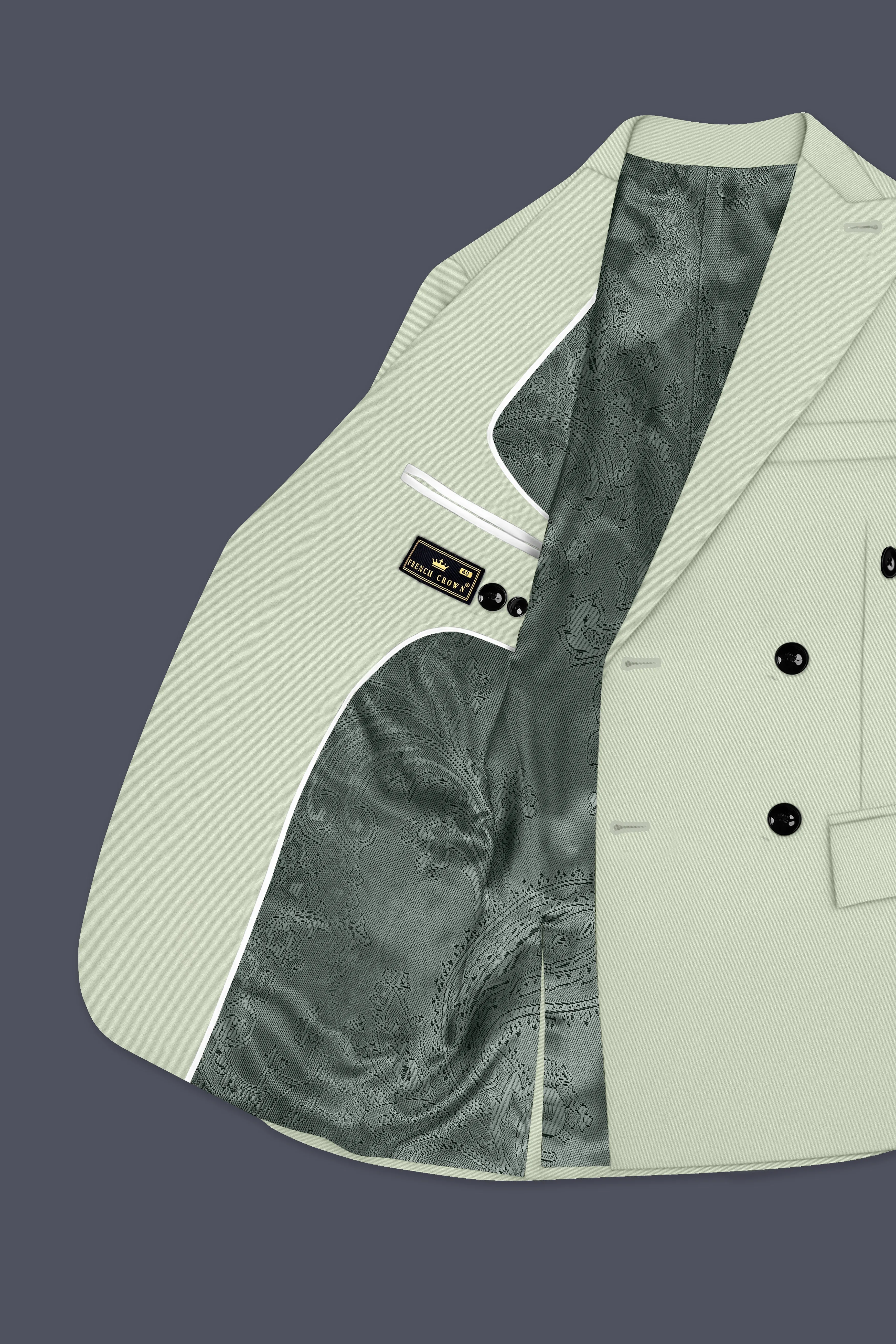 Breeze-Mint Green Slight Stretch Subtle Sheen Poly-Viscose Double Breasted Blazer sold by French Crown product image thumbnail 5