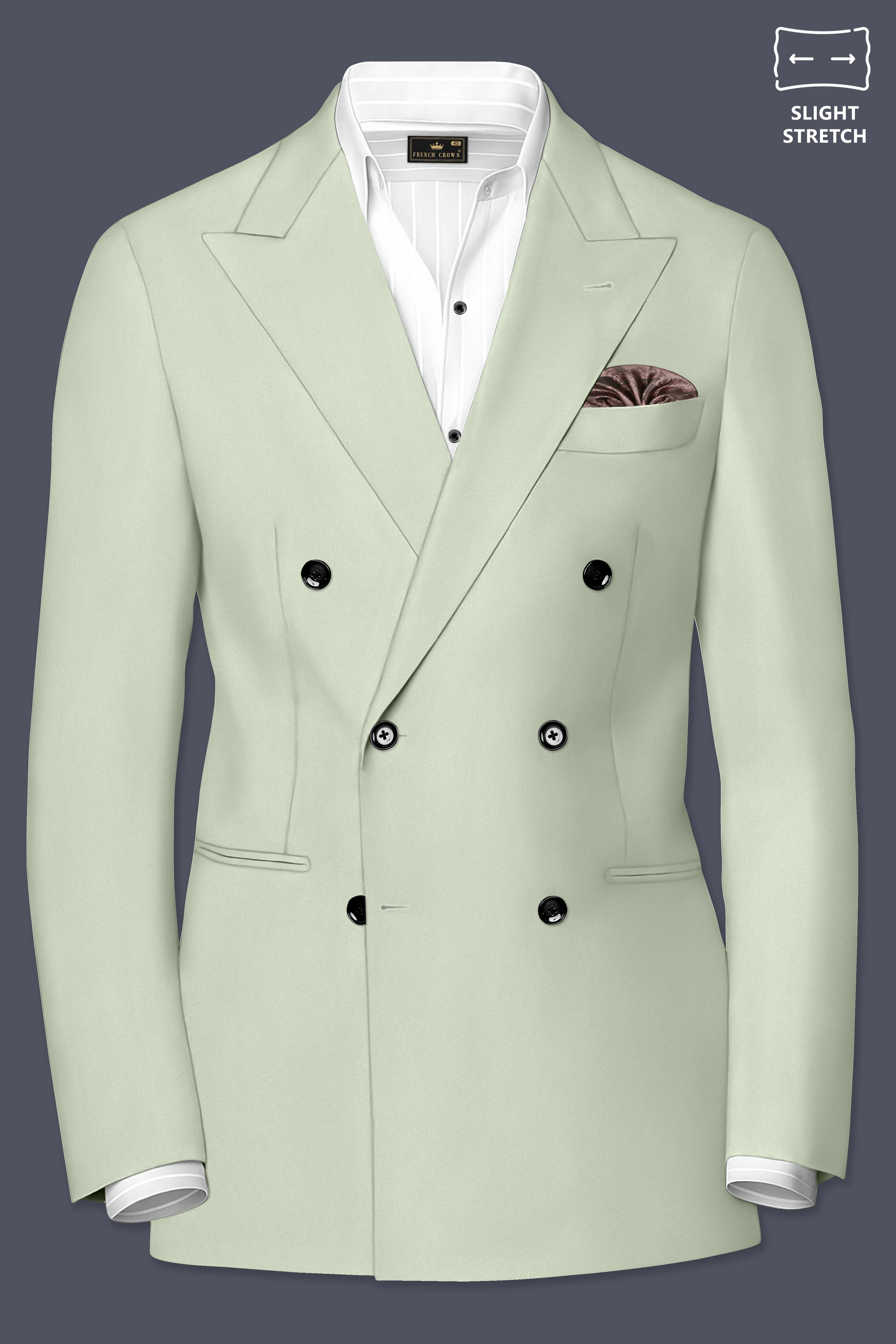 Breeze-Mint Green Slight Stretch Subtle Sheen Poly-Viscose Double Breasted Blazer sold by French Crown product image thumbnail 2