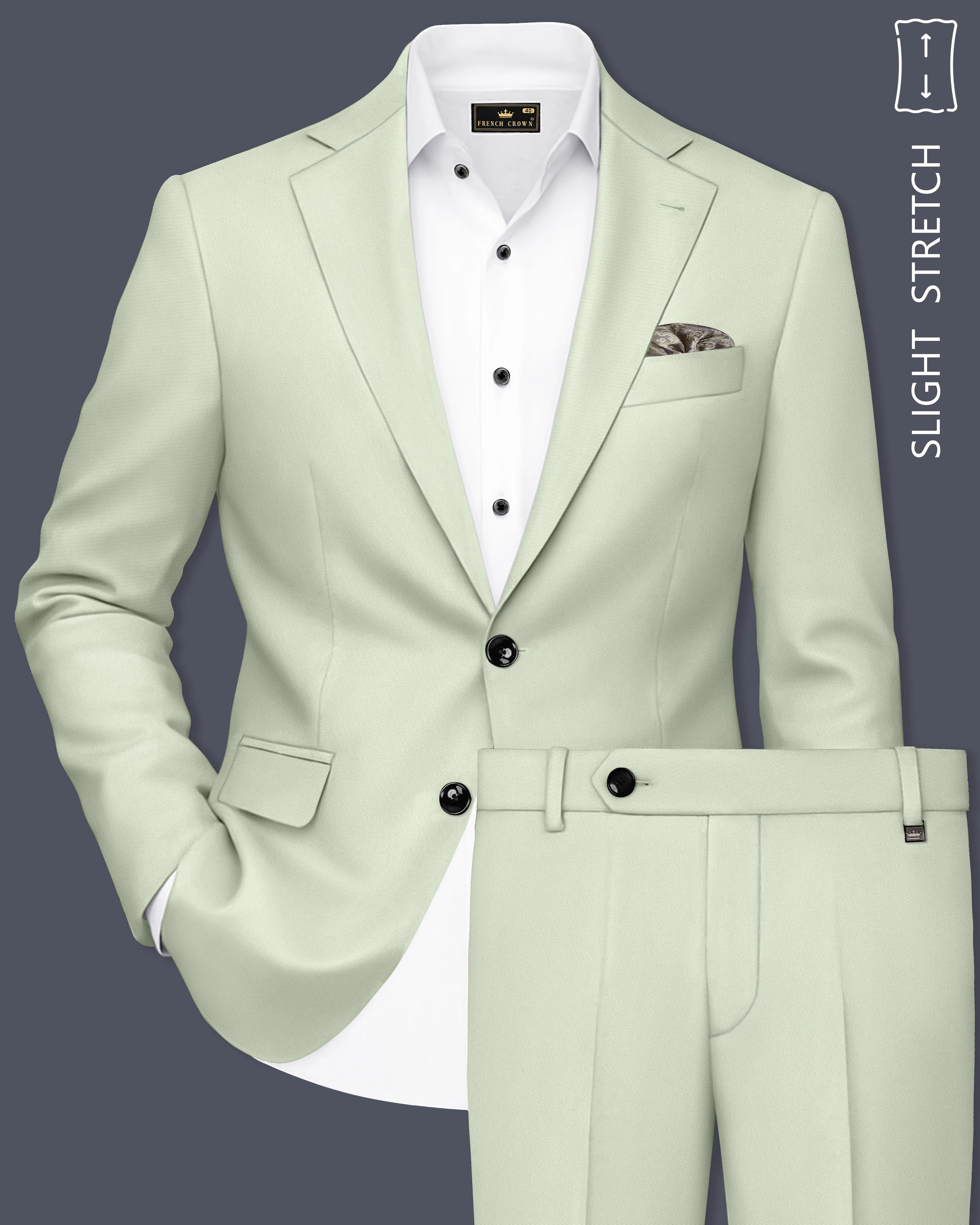 Breeze-Mint Green Slight Stretch Subtle Sheen Poly-Viscose Single Breasted Suit sold by French Crown