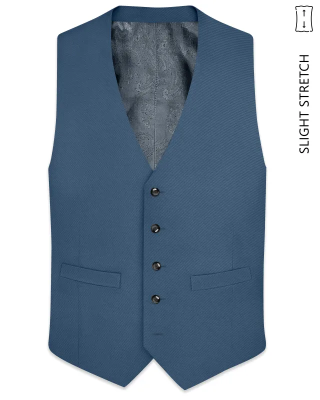 Azure-Nile Blue Slight Stretch Subtle Sheen Poly-Viscose Waistcoat made by French Crown