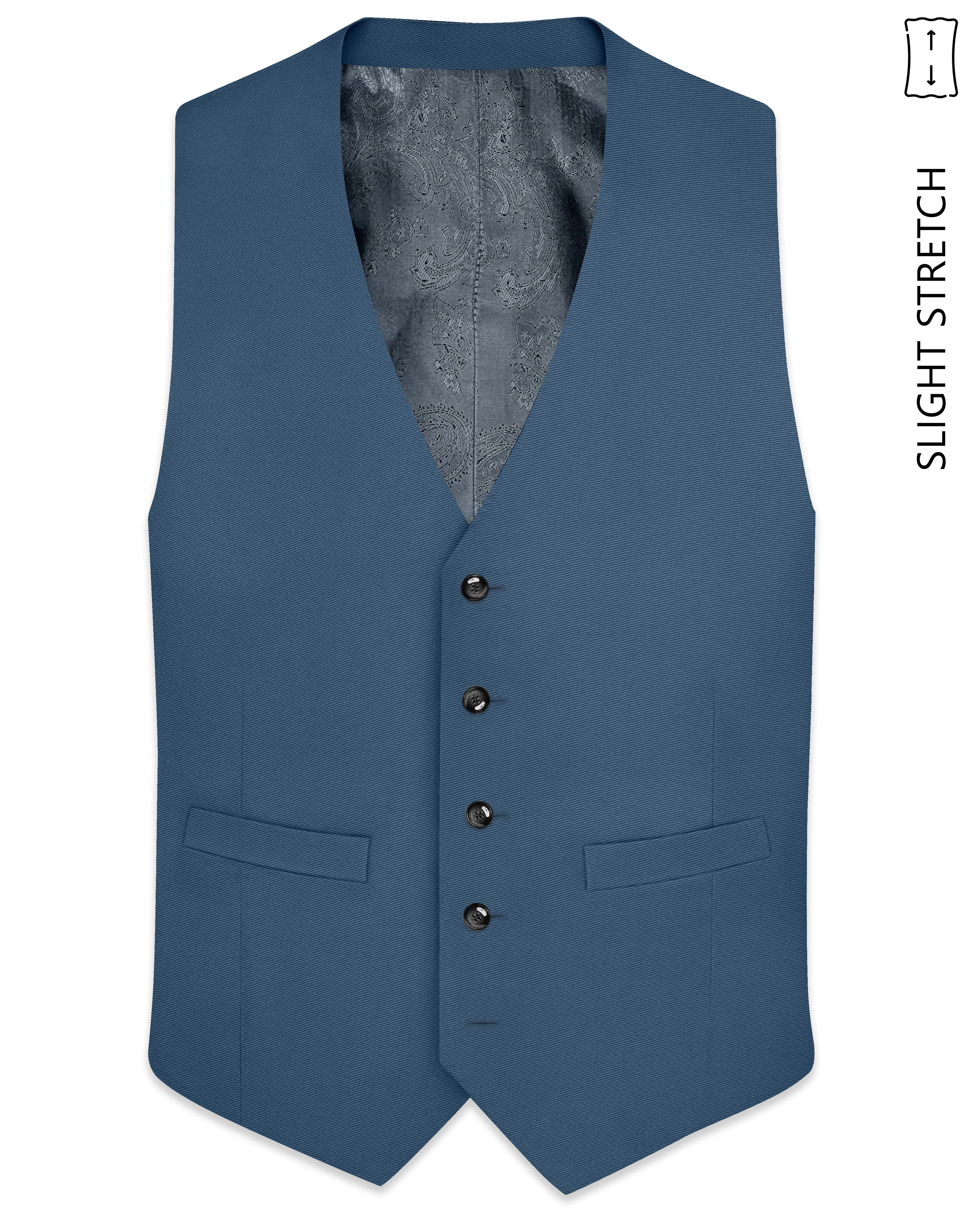 Azure-Nile Blue Slight Stretch Subtle Sheen Poly-Viscose Waistcoat sold by French Crown