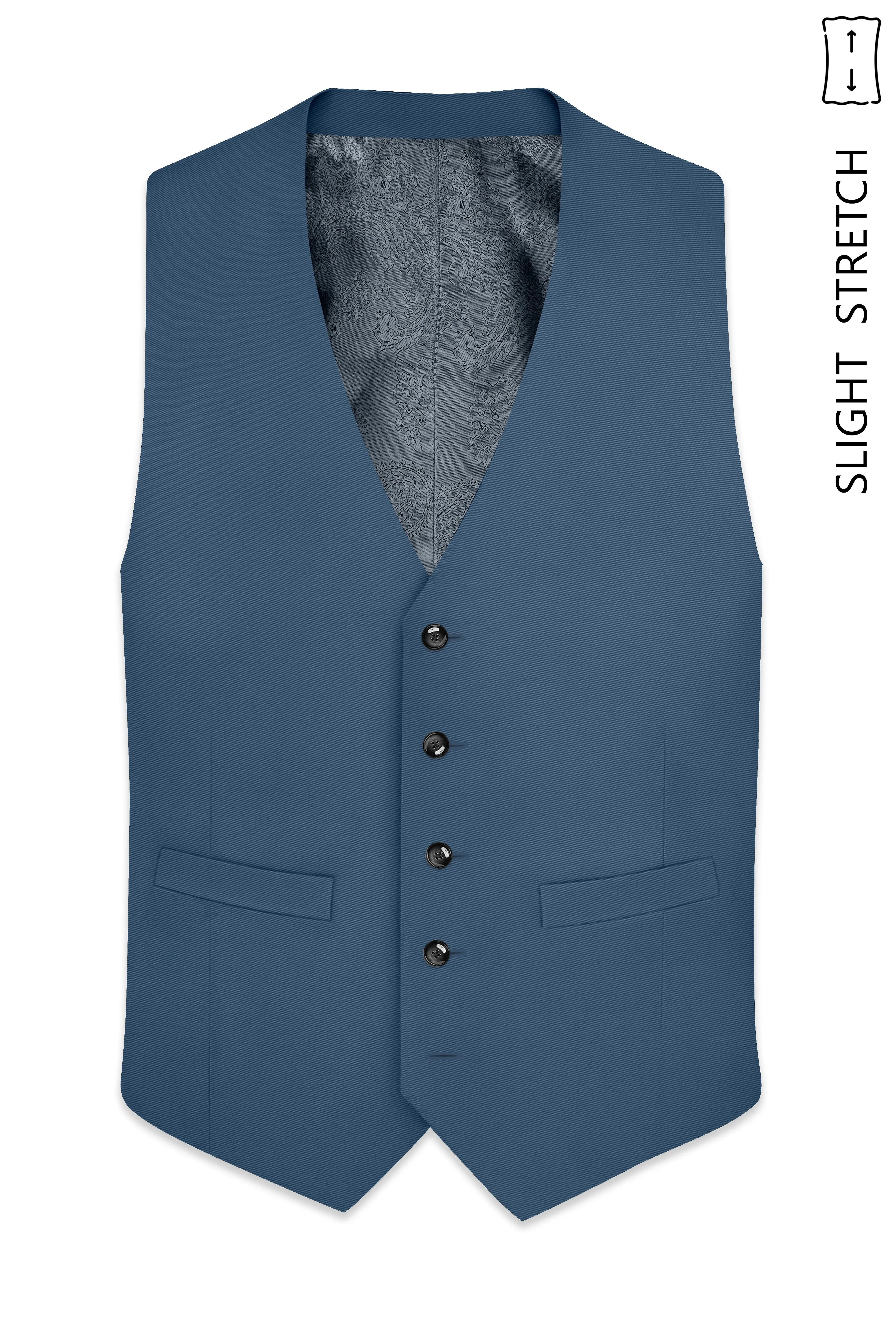 Azure-Nile Blue Slight Stretch Subtle Sheen Poly-Viscose Waistcoat sold by French Crown product image thumbnail 2