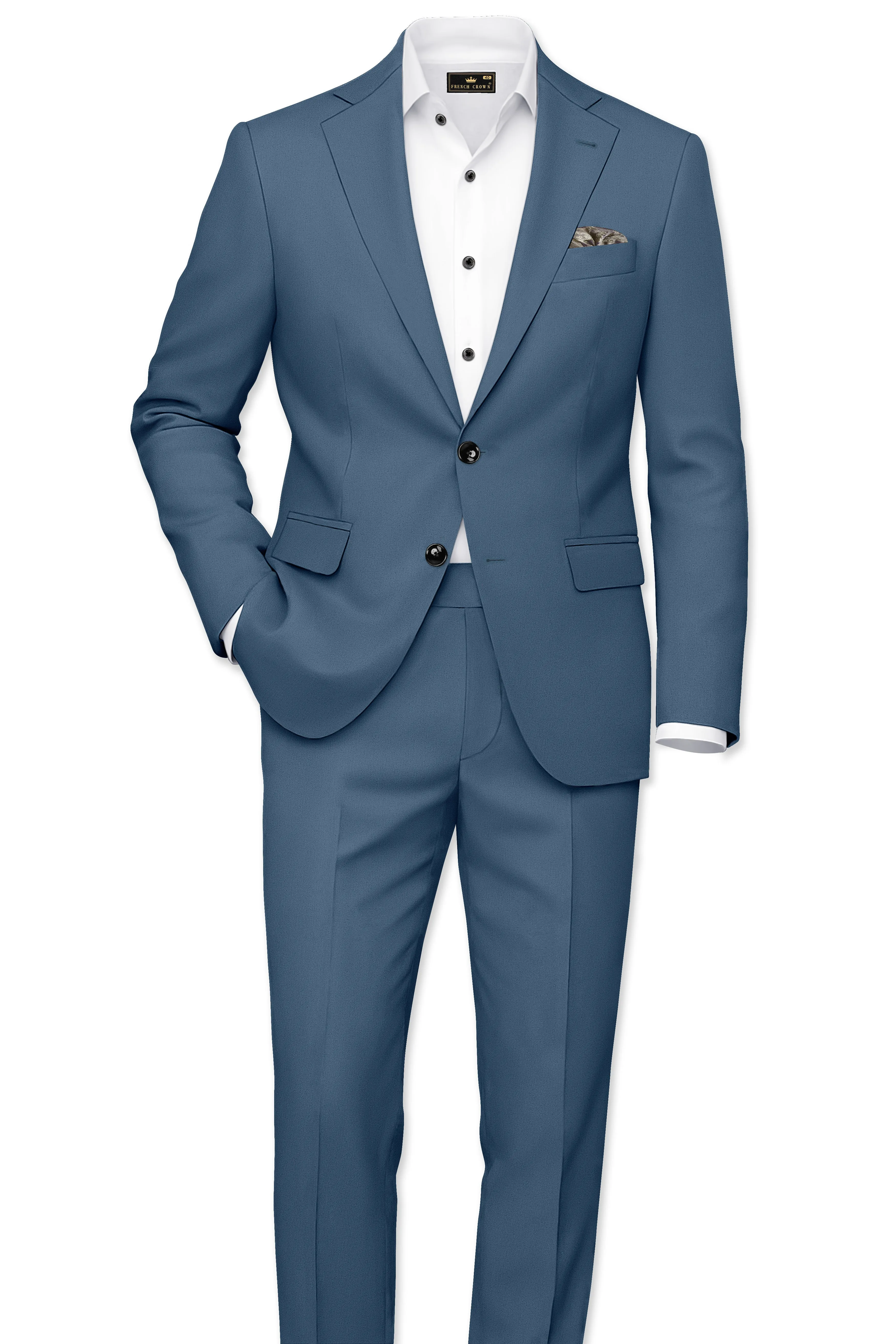 Azure-Nile Blue Slight Stretch Subtle Sheen Poly-Viscose Single Breasted Suit sold by French Crown product image thumbnail 4
