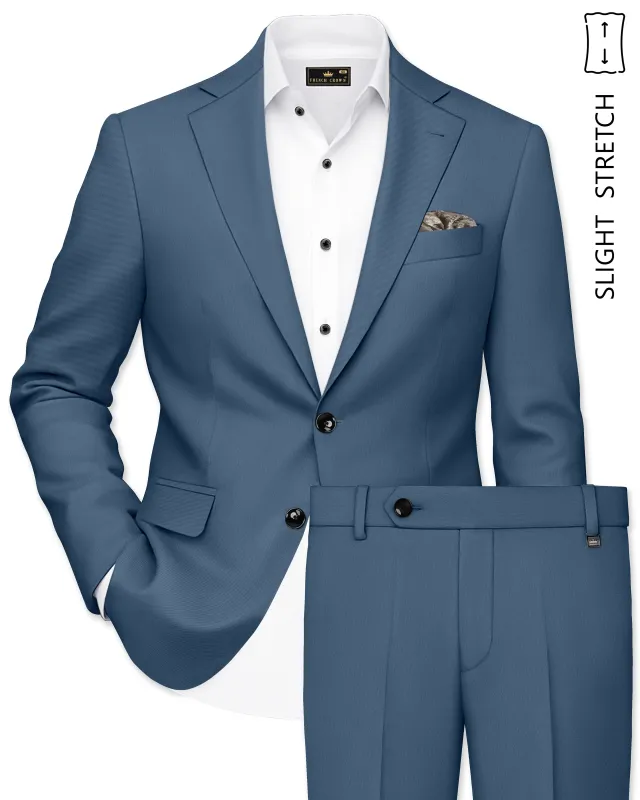 Azure-Nile Blue Slight Stretch Subtle Sheen Poly-Viscose Single Breasted Suit made by French Crown