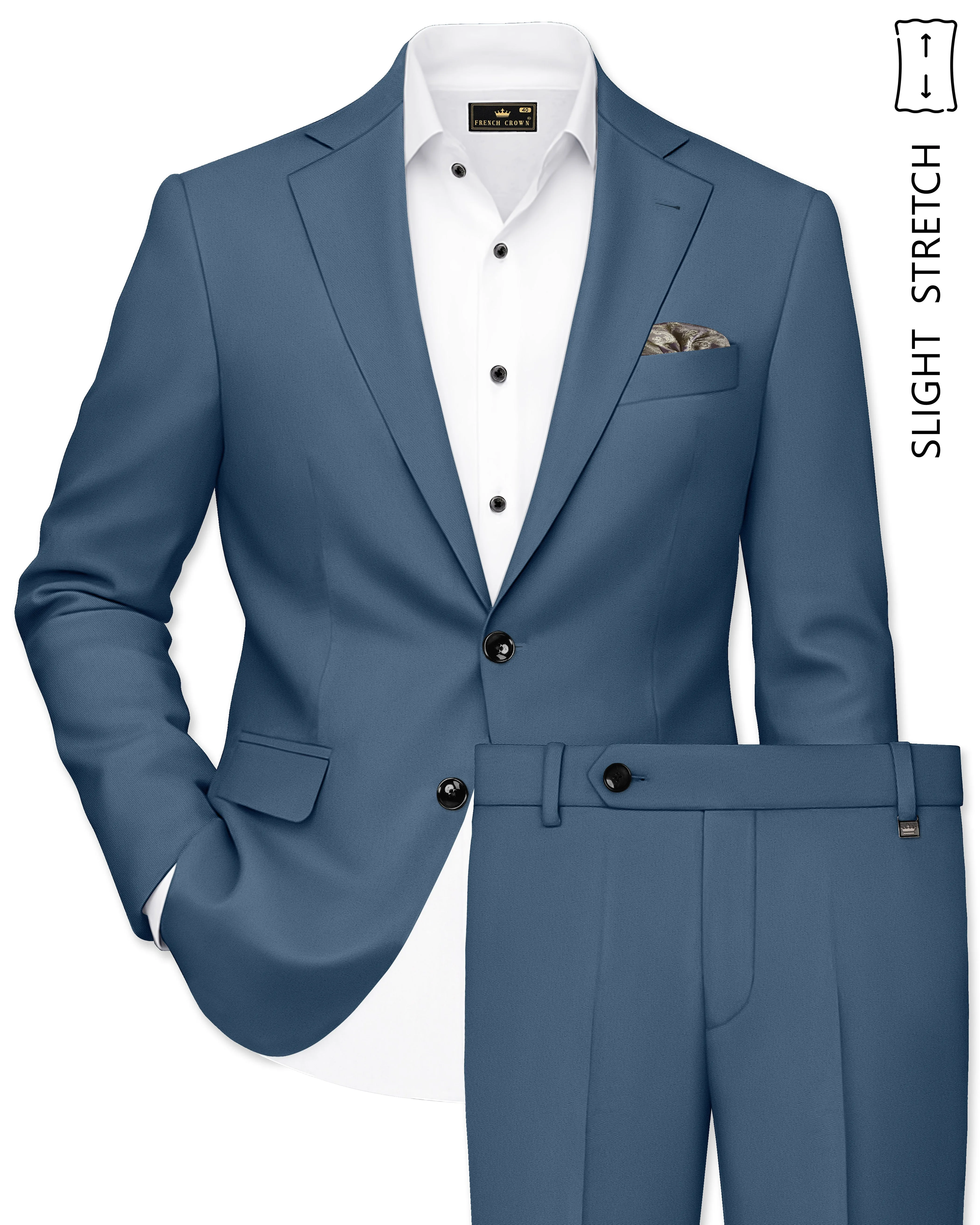 Azure-Nile Blue Slight Stretch Subtle Sheen Poly-Viscose Single Breasted Suit sold by French Crown