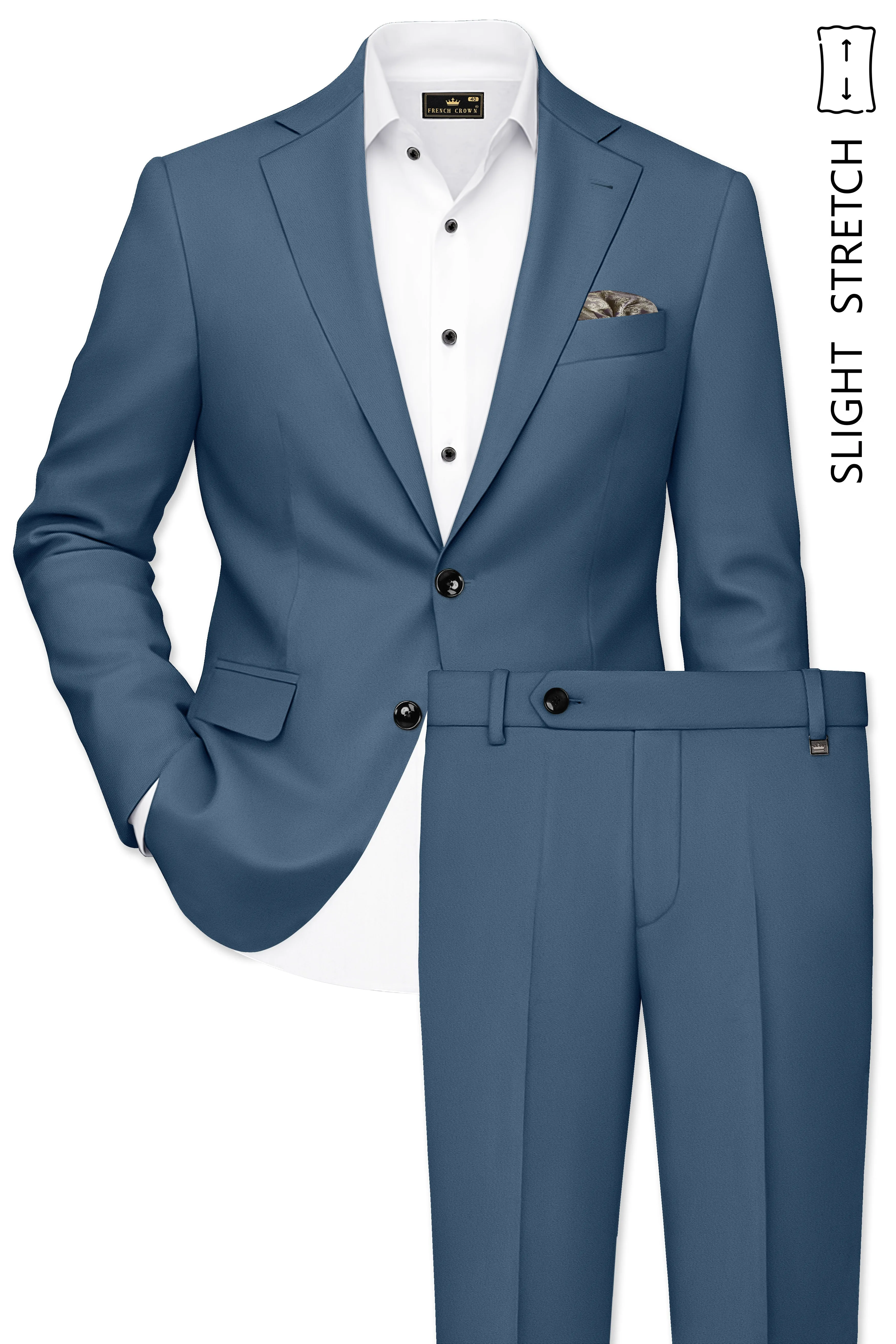 Azure-Nile Blue Slight Stretch Subtle Sheen Poly-Viscose Single Breasted Suit sold by French Crown product image thumbnail 2