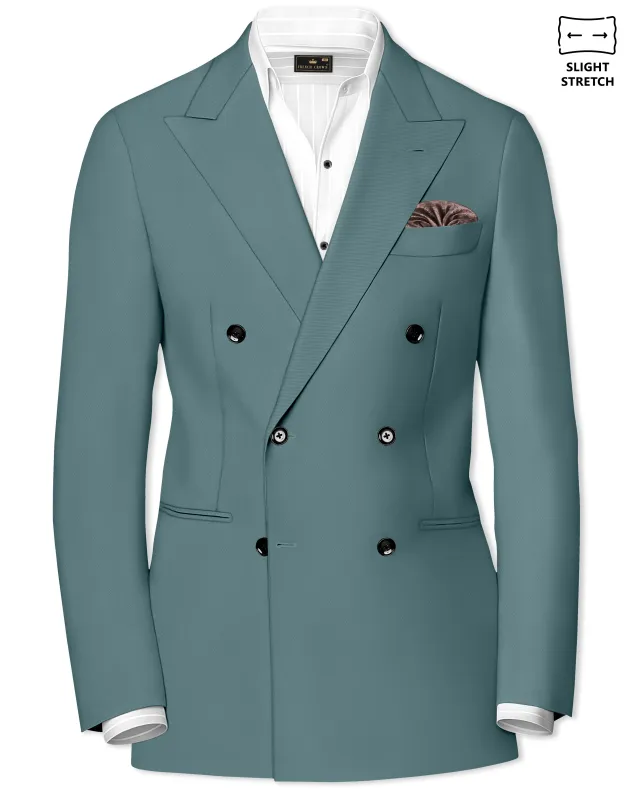 Emerald-Beetle Green Slight Stretch Subtle Sheen Poly-Viscose Double Breasted Blazer made by French Crown