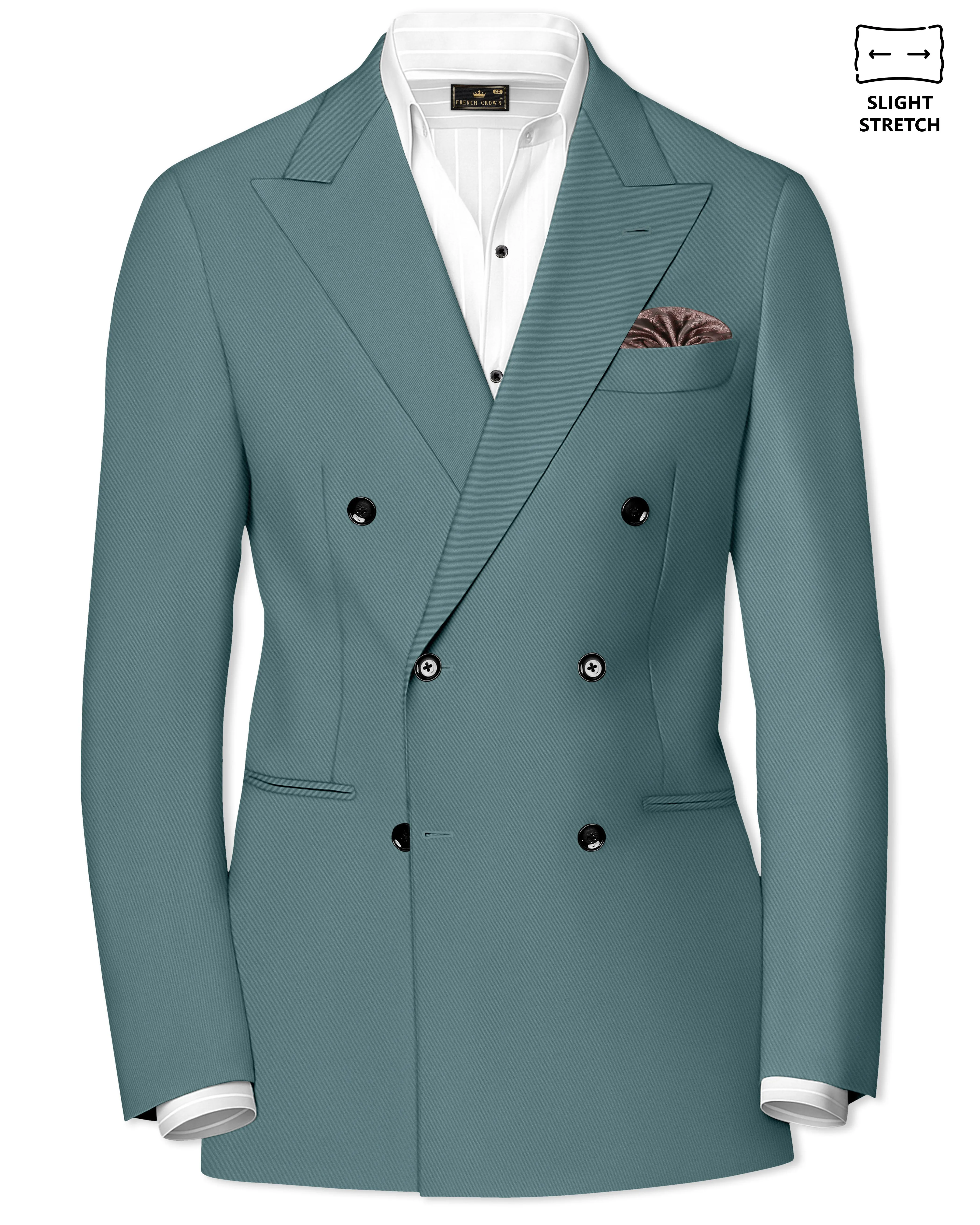 Emerald-Beetle Green Slight Stretch Subtle Sheen Poly-Viscose Double Breasted Blazer sold by French Crown