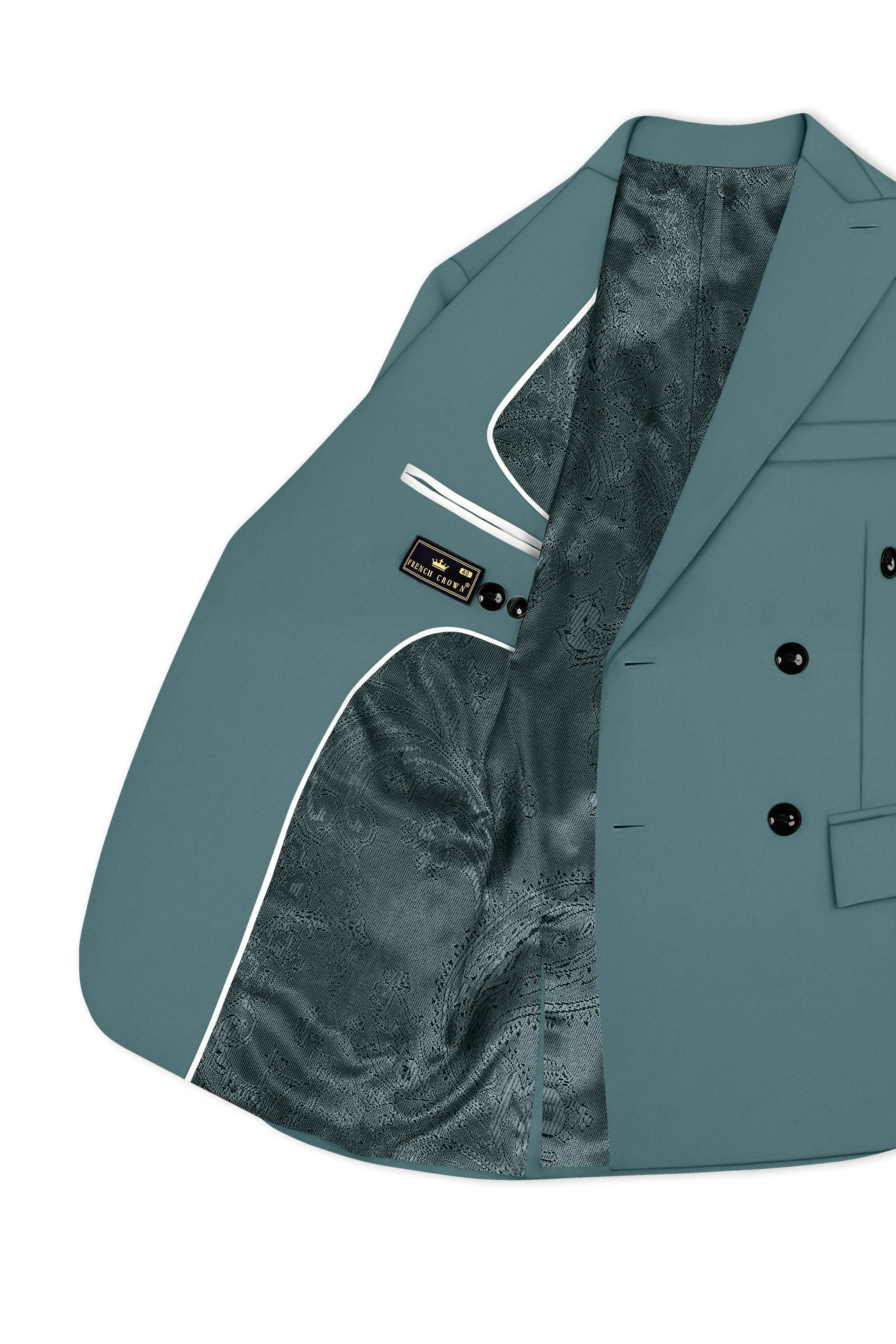 Emerald-Beetle Green Slight Stretch Subtle Sheen Poly-Viscose Double Breasted Blazer sold by French Crown product image thumbnail 5