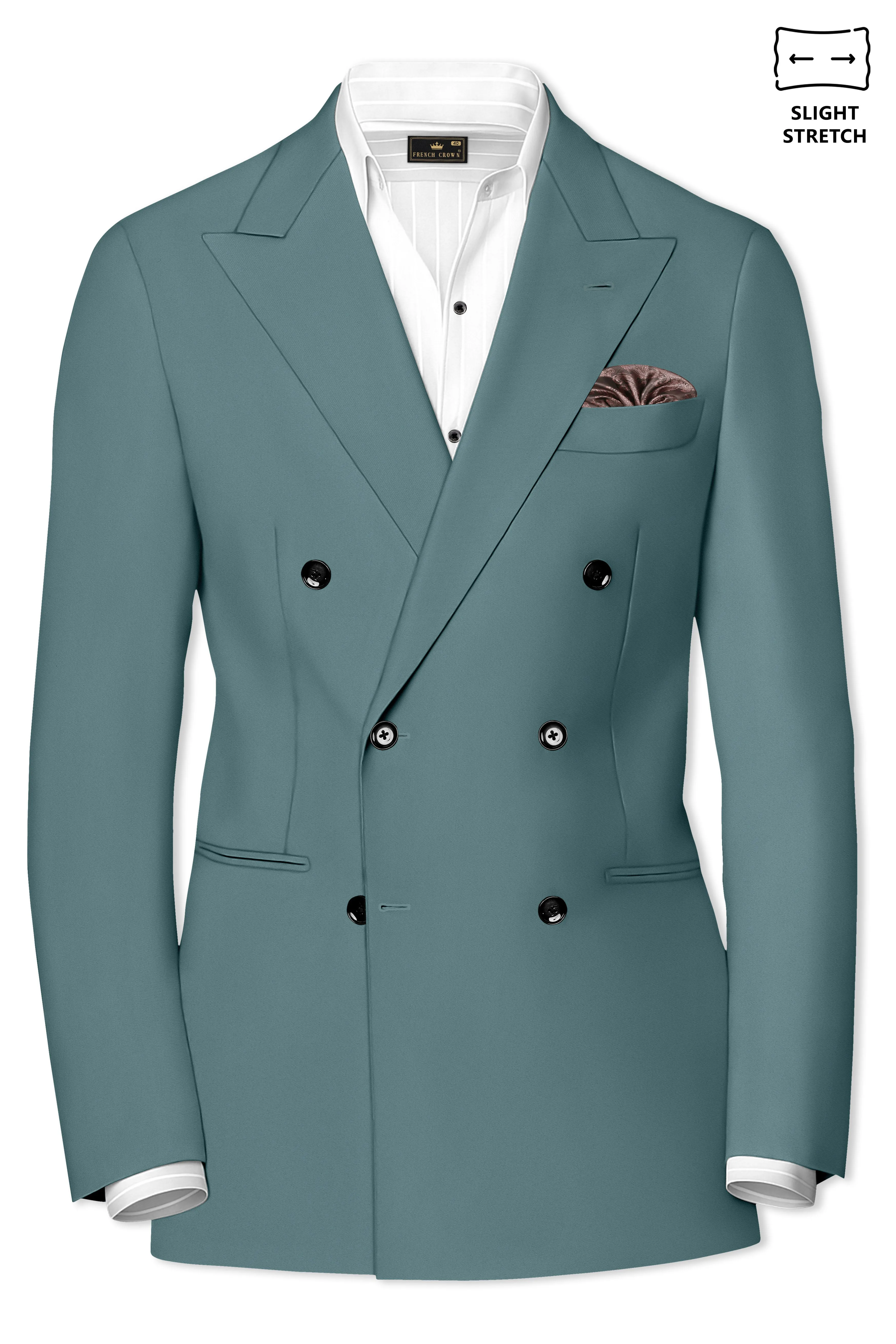 Emerald-Beetle Green Slight Stretch Subtle Sheen Poly-Viscose Double Breasted Blazer sold by French Crown product image thumbnail 2