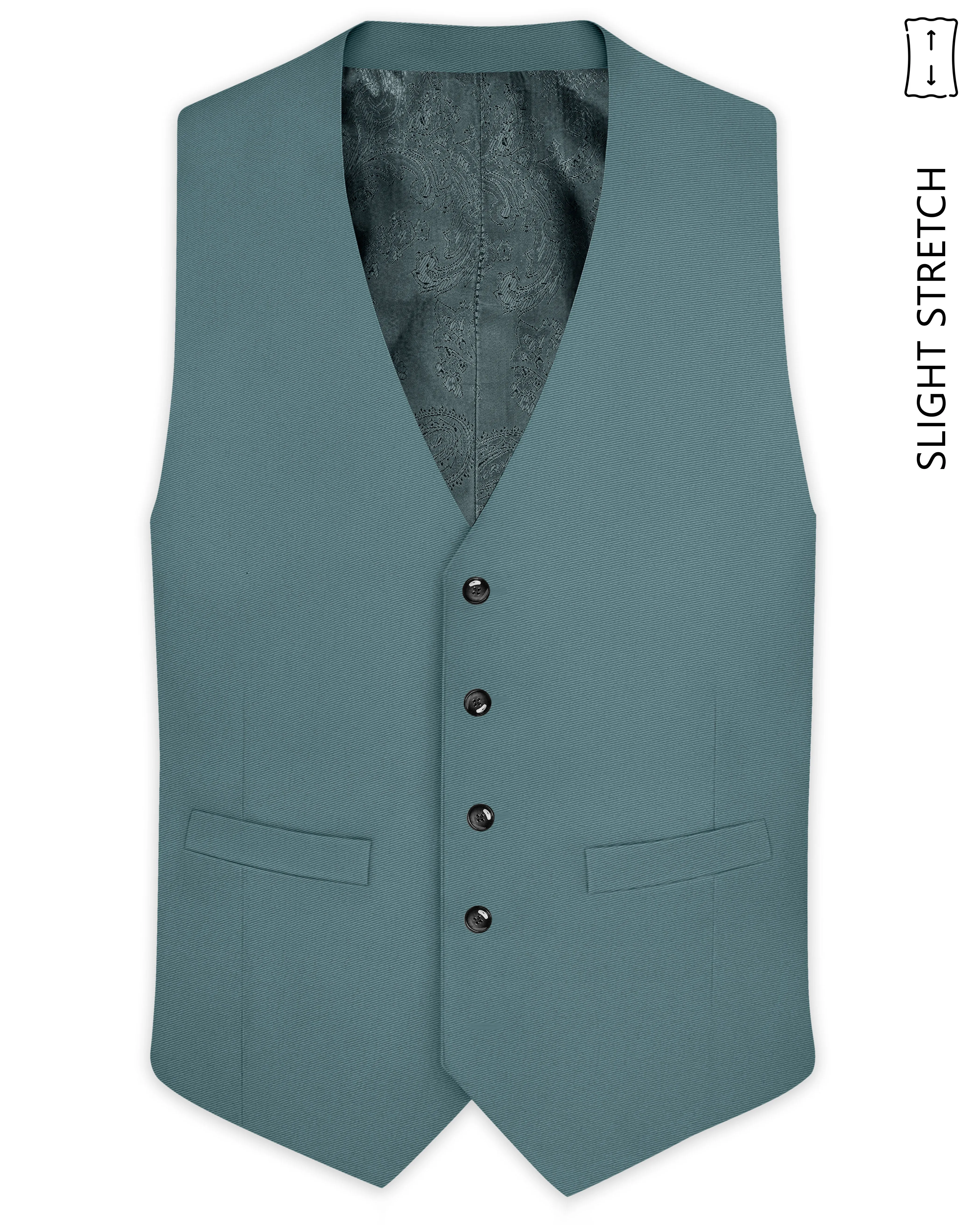 Emerald-Beetle Green Slight Stretch Subtle Sheen Poly-Viscose Waistcoat sold by French Crown