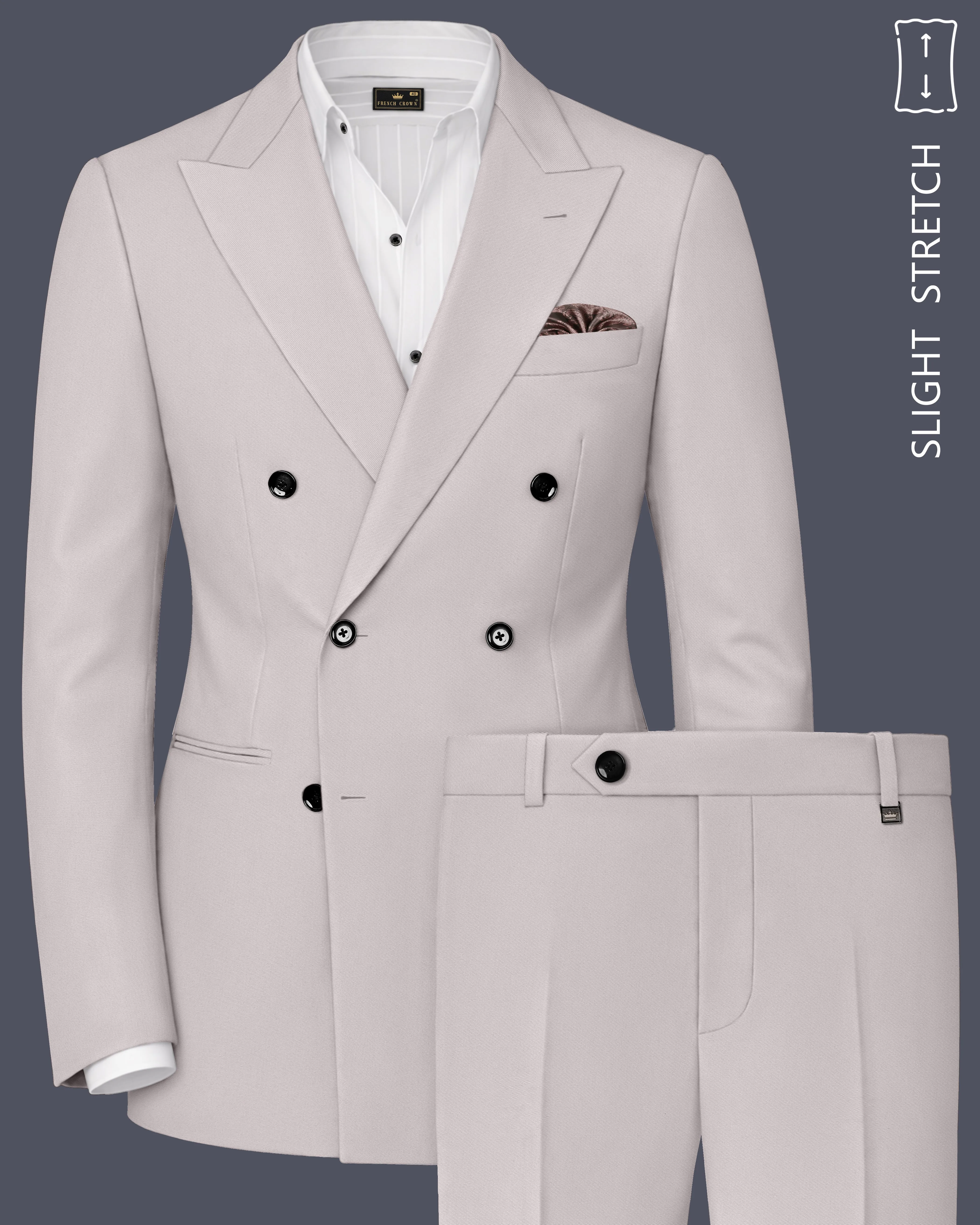 Lustre-Cloud Pink Slight Stretch Subtle Sheen Poly-Viscose Double Breasted Suit sold by French Crown