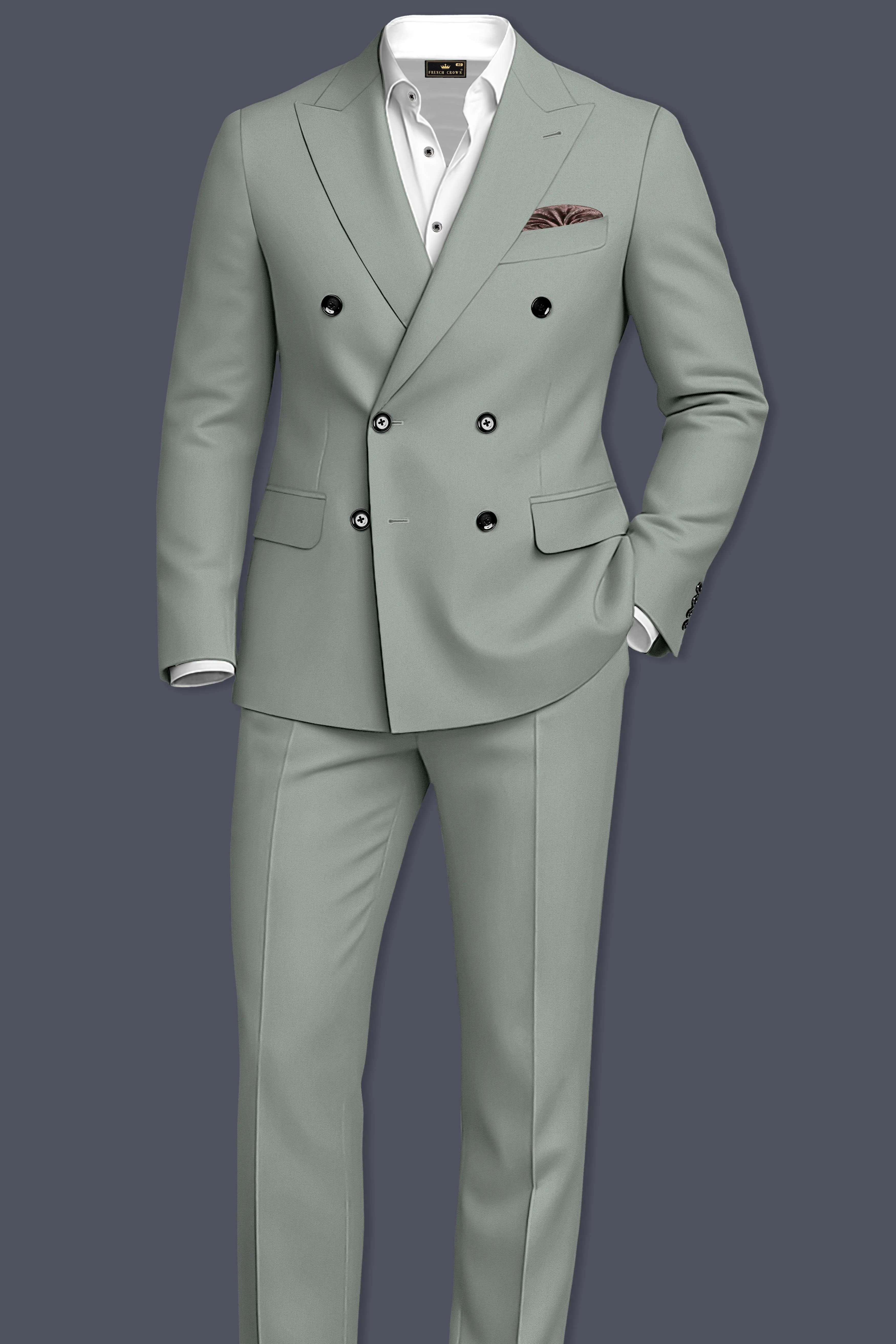 Beryl-Regent Green Slight Stretch Subtle Sheen Poly-Viscose Double Breasted Suit sold by French Crown product image thumbnail 4