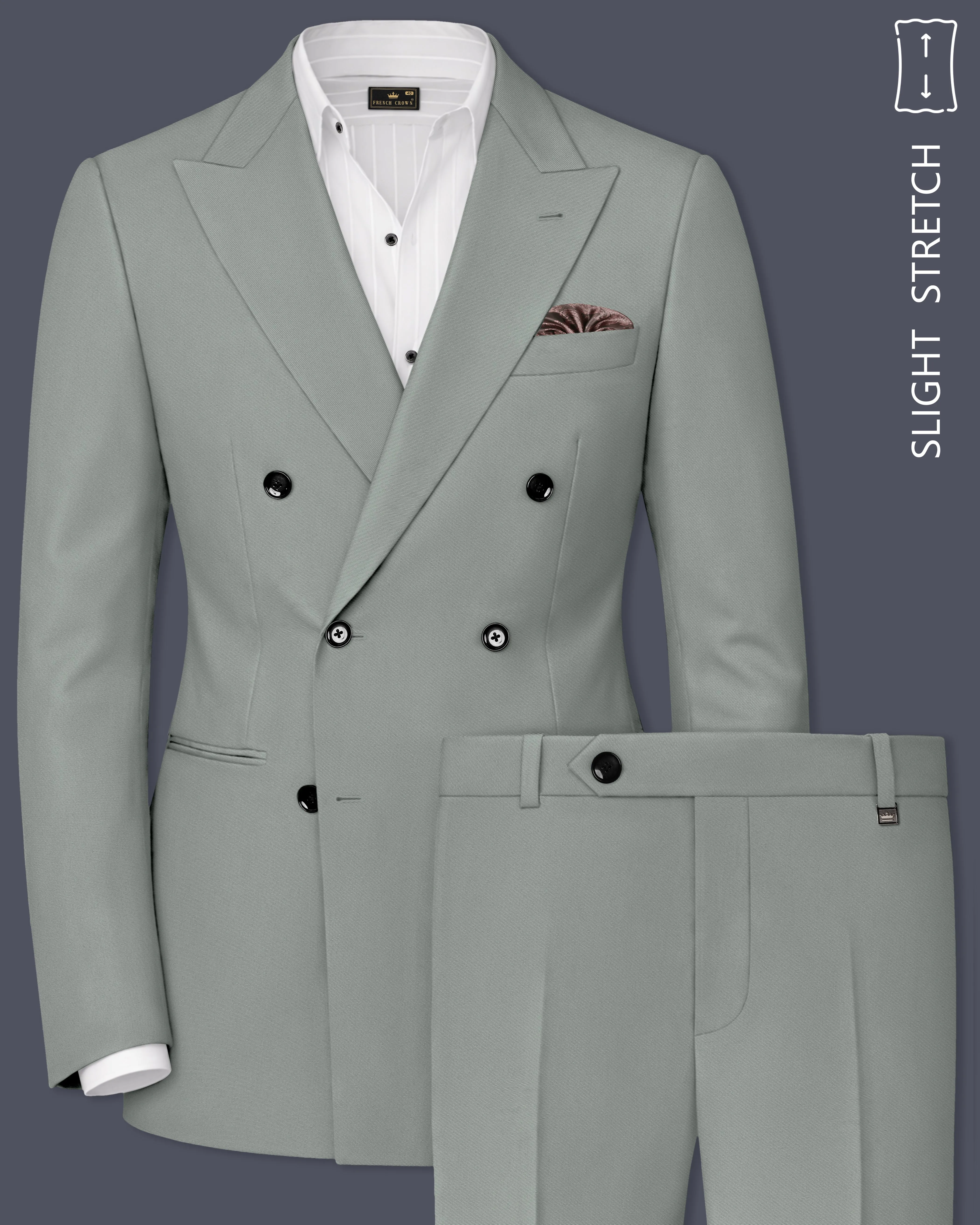 Beryl-Regent Green Slight Stretch Subtle Sheen Poly-Viscose Double Breasted Suit sold by French Crown