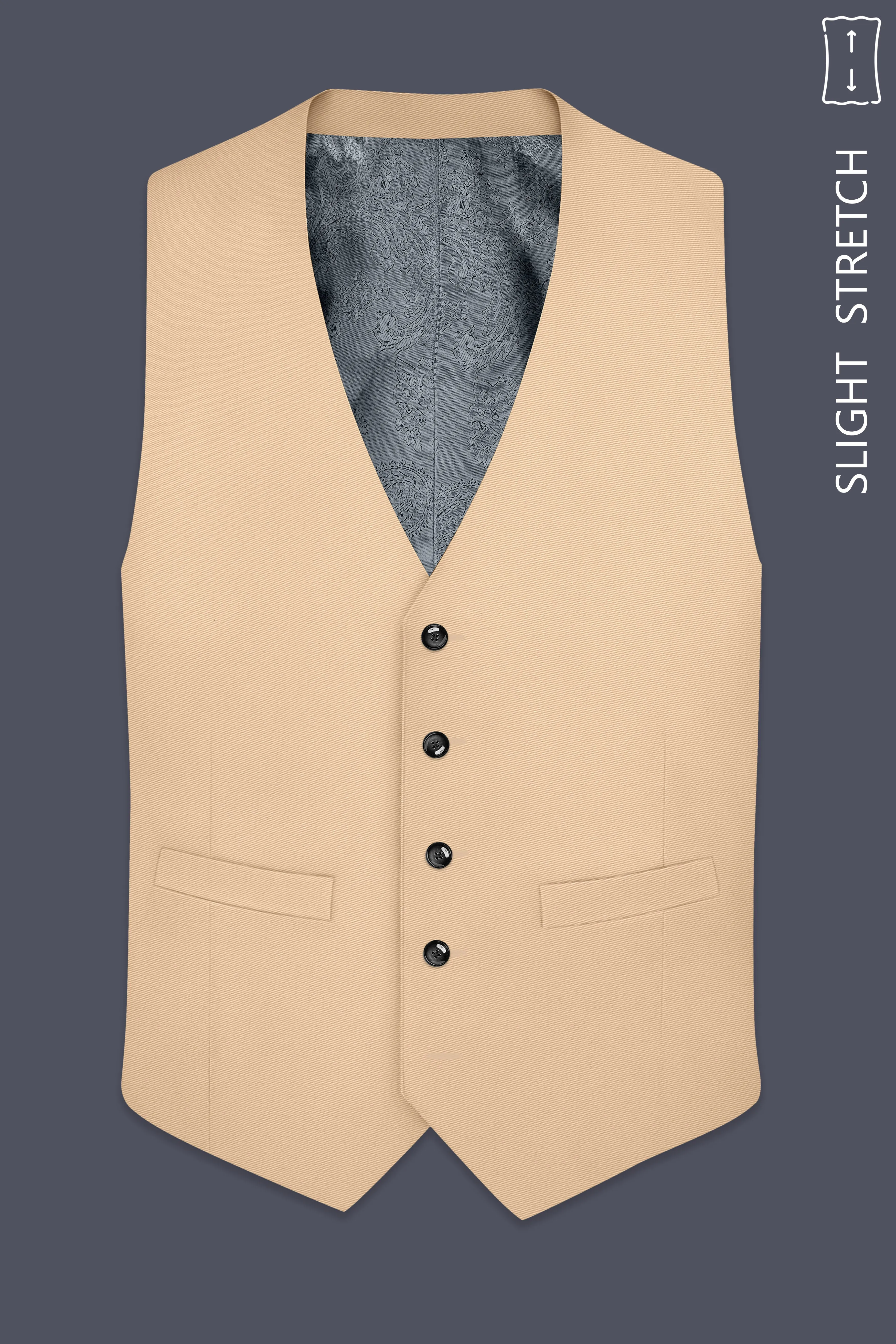 Ecru-Cashmere Cream Slight Stretch Subtle Sheen Poly-Viscose Waistcoat sold by French Crown product image thumbnail 2
