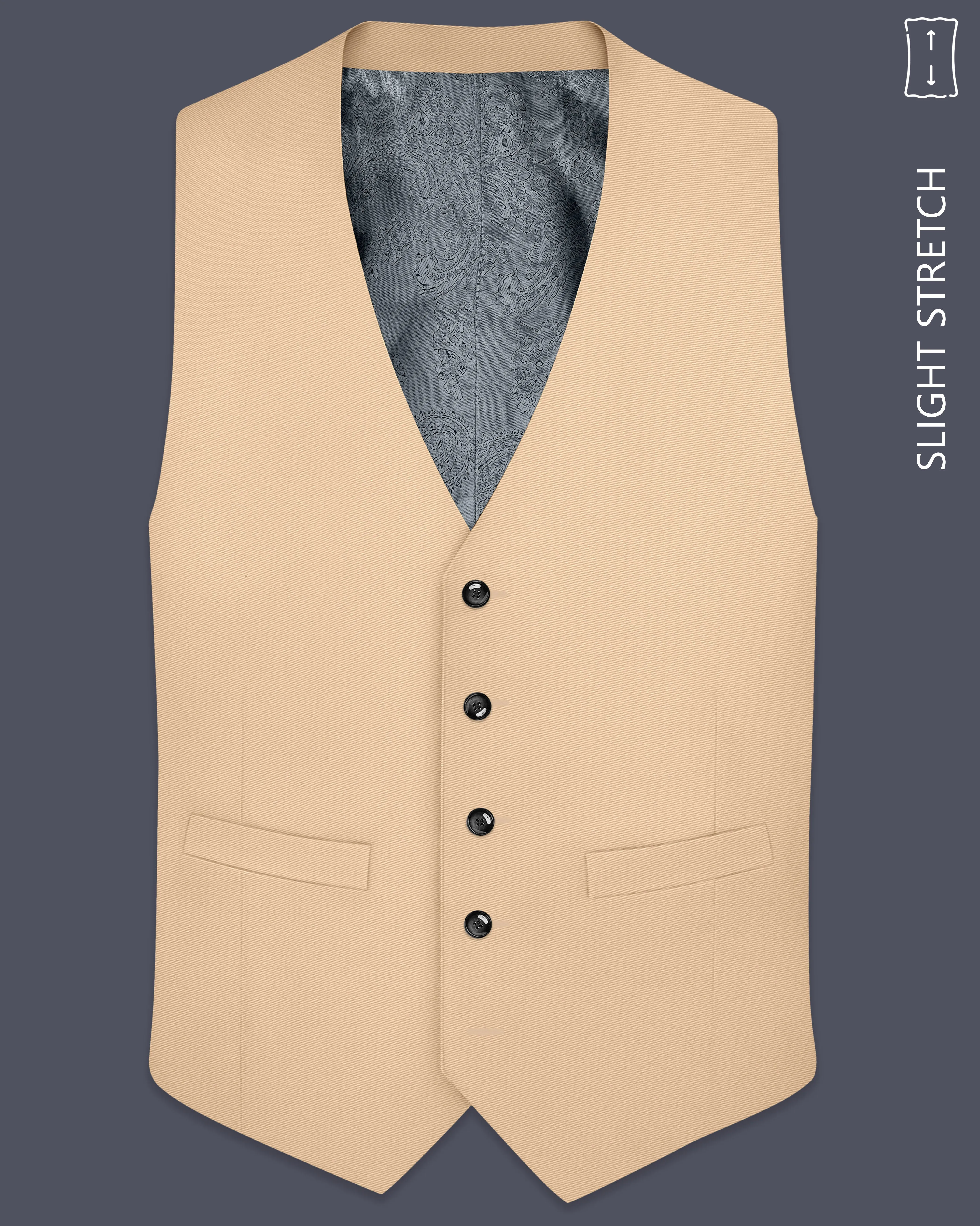Ecru-Cashmere Cream Slight Stretch Subtle Sheen Poly-Viscose Waistcoat sold by French Crown