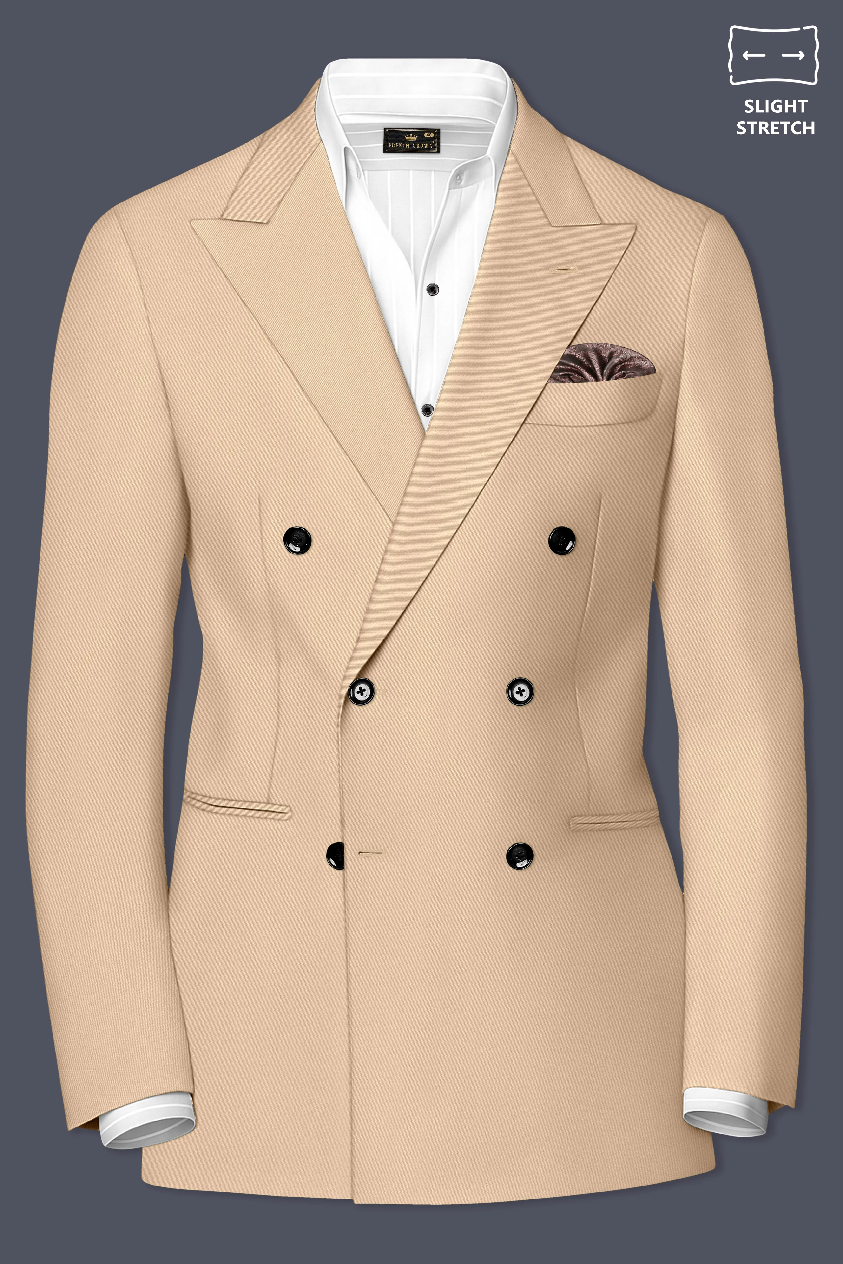 Ecru-Cashmere Cream Slight Stretch Subtle Sheen Poly-Viscose Double Breasted Blazer sold by French Crown product image thumbnail 2