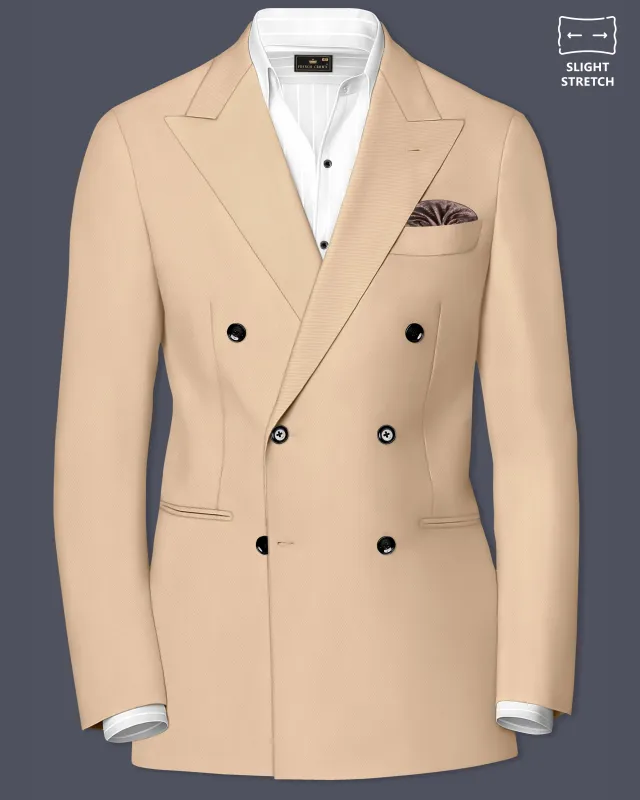 Ecru-Cashmere Cream Slight Stretch Subtle Sheen Poly-Viscose Double Breasted Blazer made by French Crown
