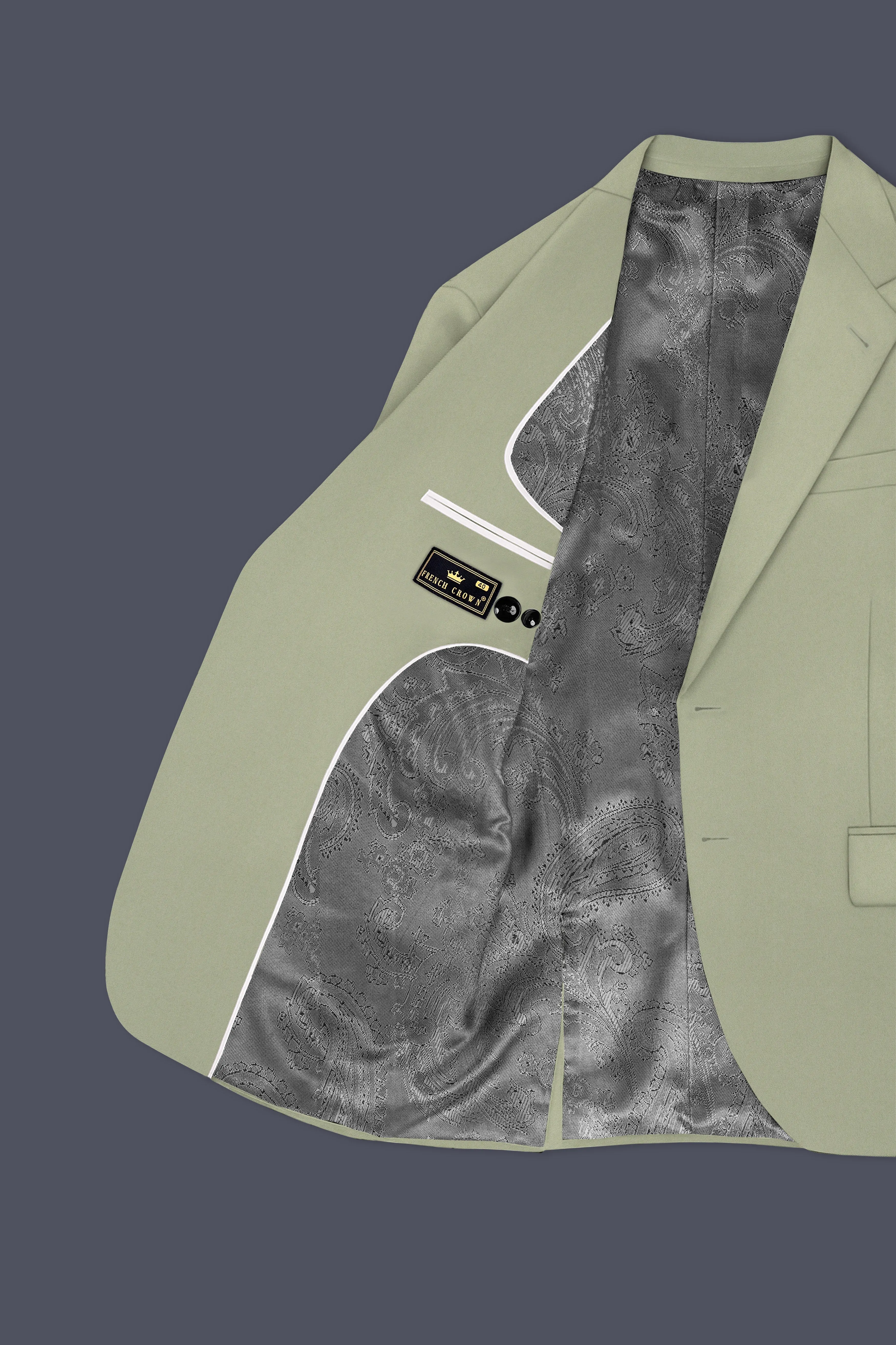 Verdan-Sage Green Slight Stretch Subtle Sheen Poly-Viscose Single Breasted Blazer sold by French Crown product image thumbnail 5
