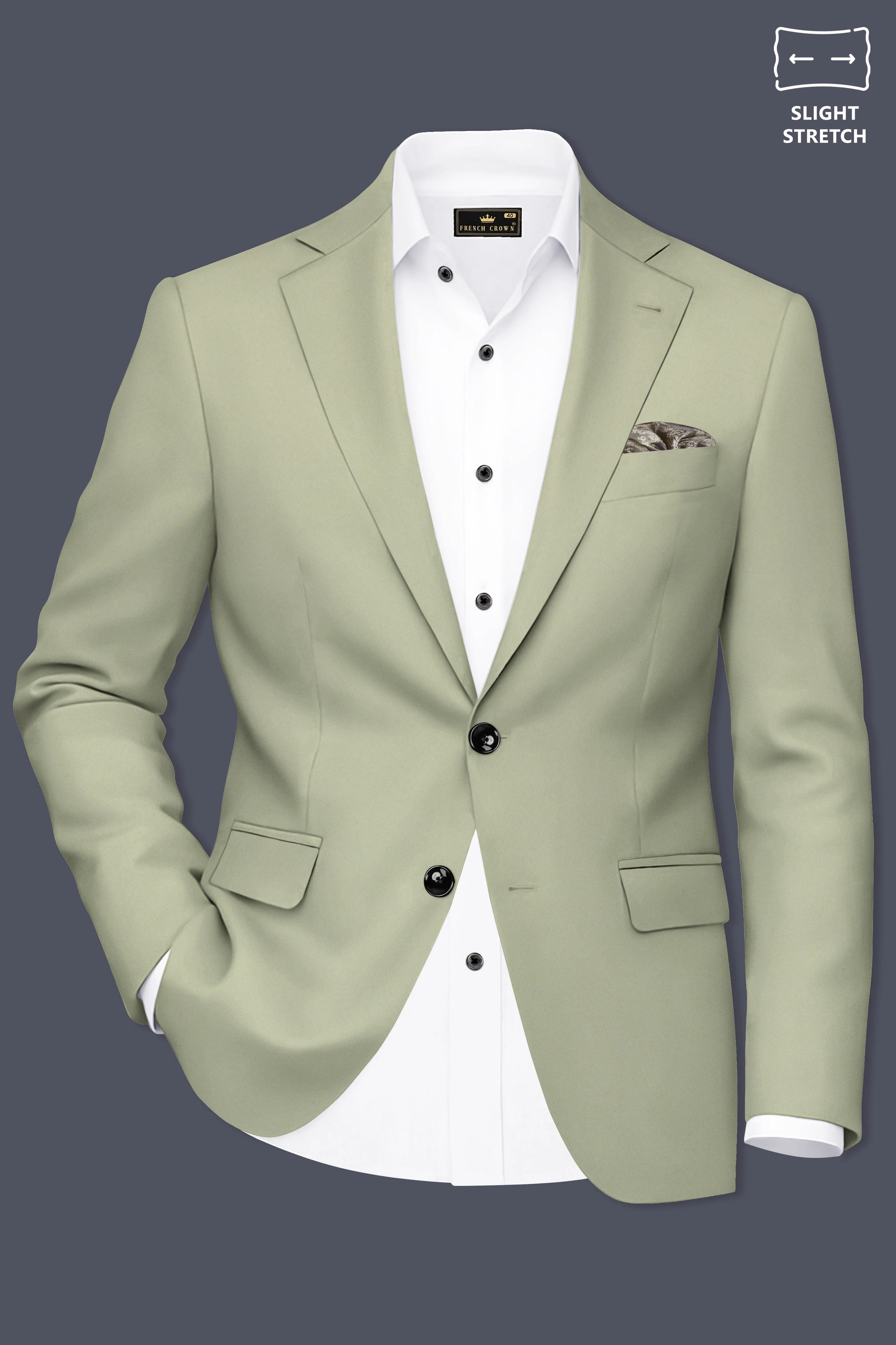 Verdan-Sage Green Slight Stretch Subtle Sheen Poly-Viscose Single Breasted Blazer sold by French Crown product image thumbnail 2