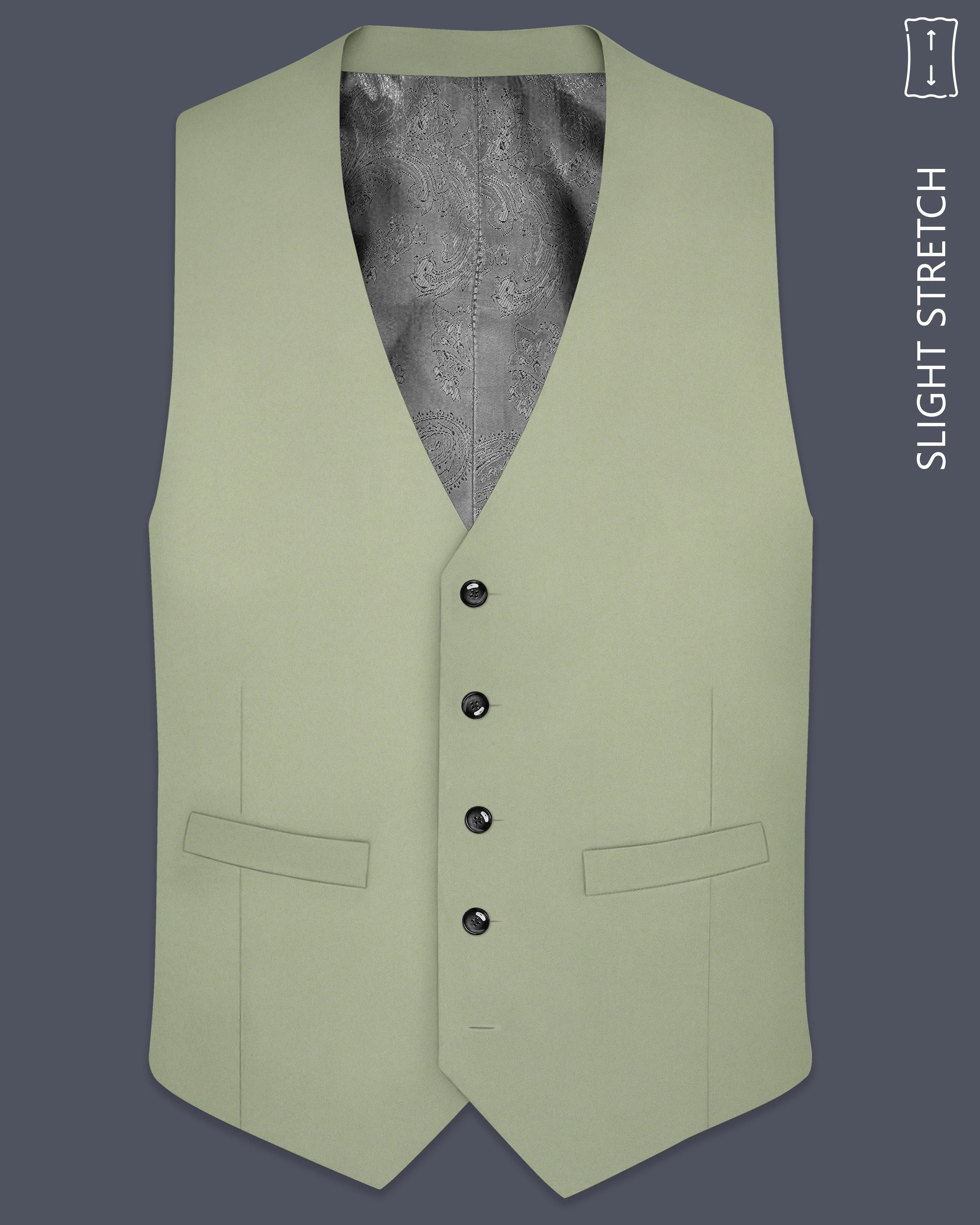 Verdan-Sage Green Slight Stretch Subtle Sheen Poly-Viscose Waistcoat sold by French Crown