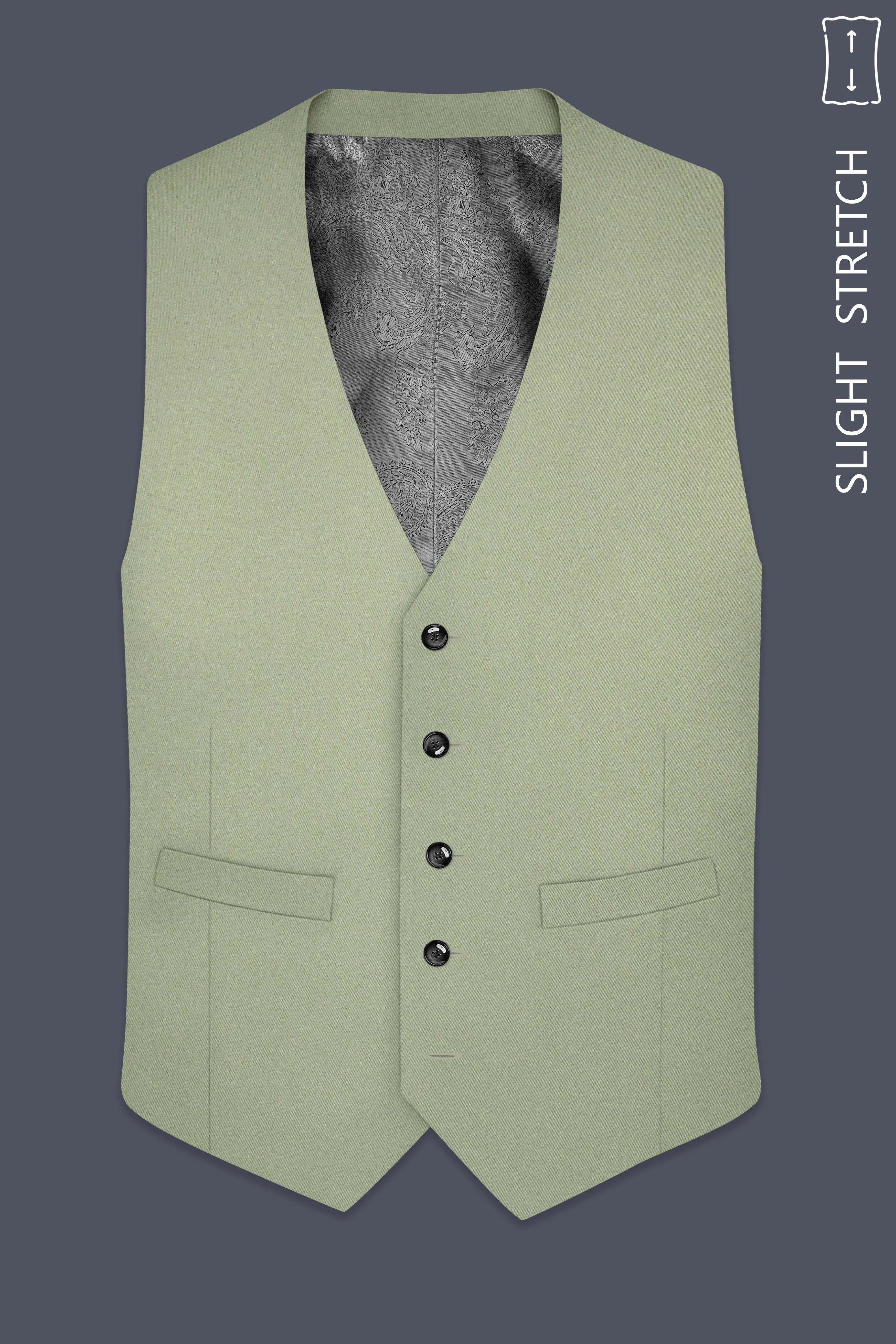 Verdan-Sage Green Slight Stretch Subtle Sheen Poly-Viscose Waistcoat sold by French Crown product image thumbnail 2