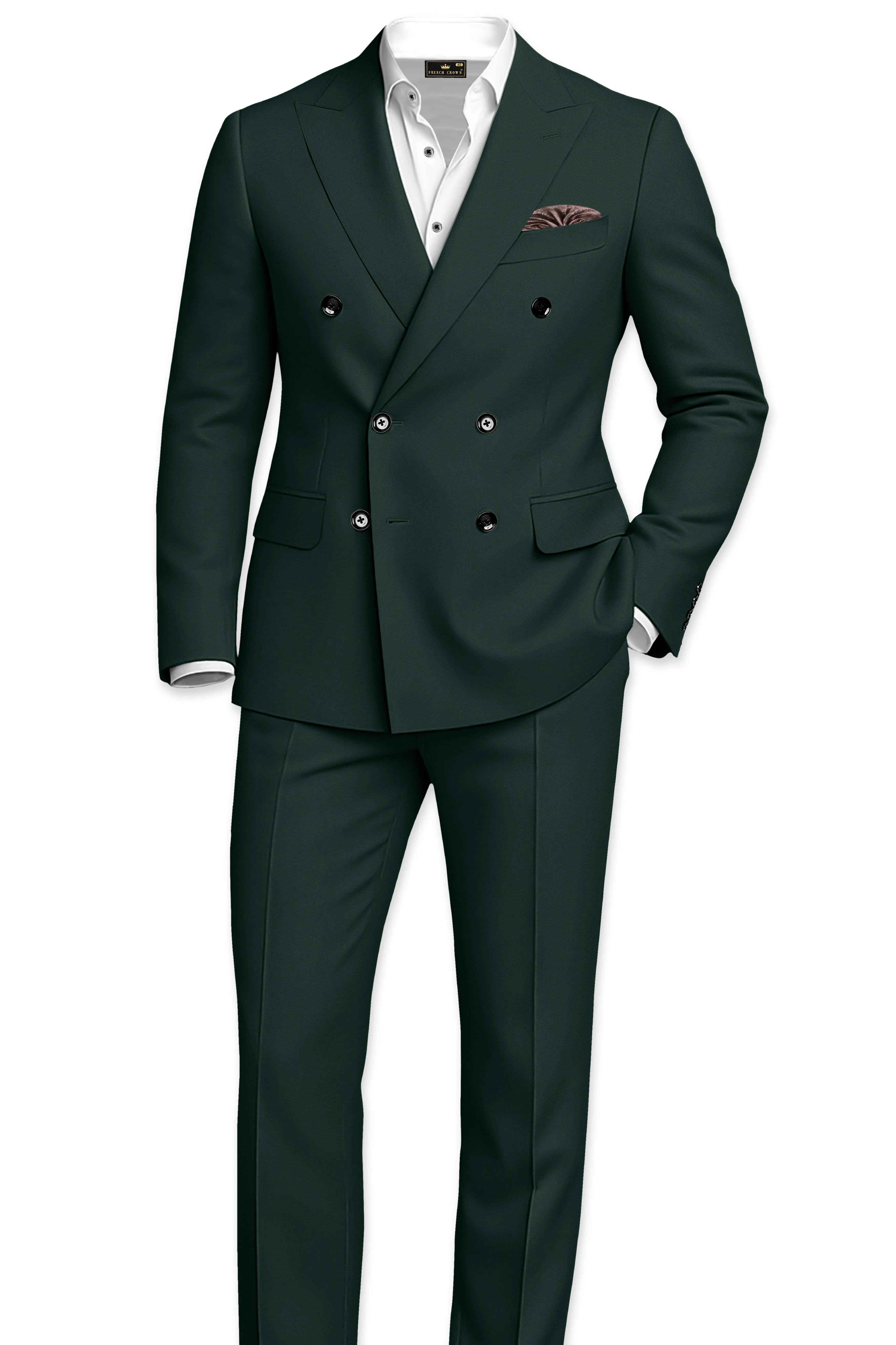 Viridian-Gable Green Slight Stretch Subtle Sheen Poly-Viscose Double Breasted Suit sold by French Crown product image thumbnail 4