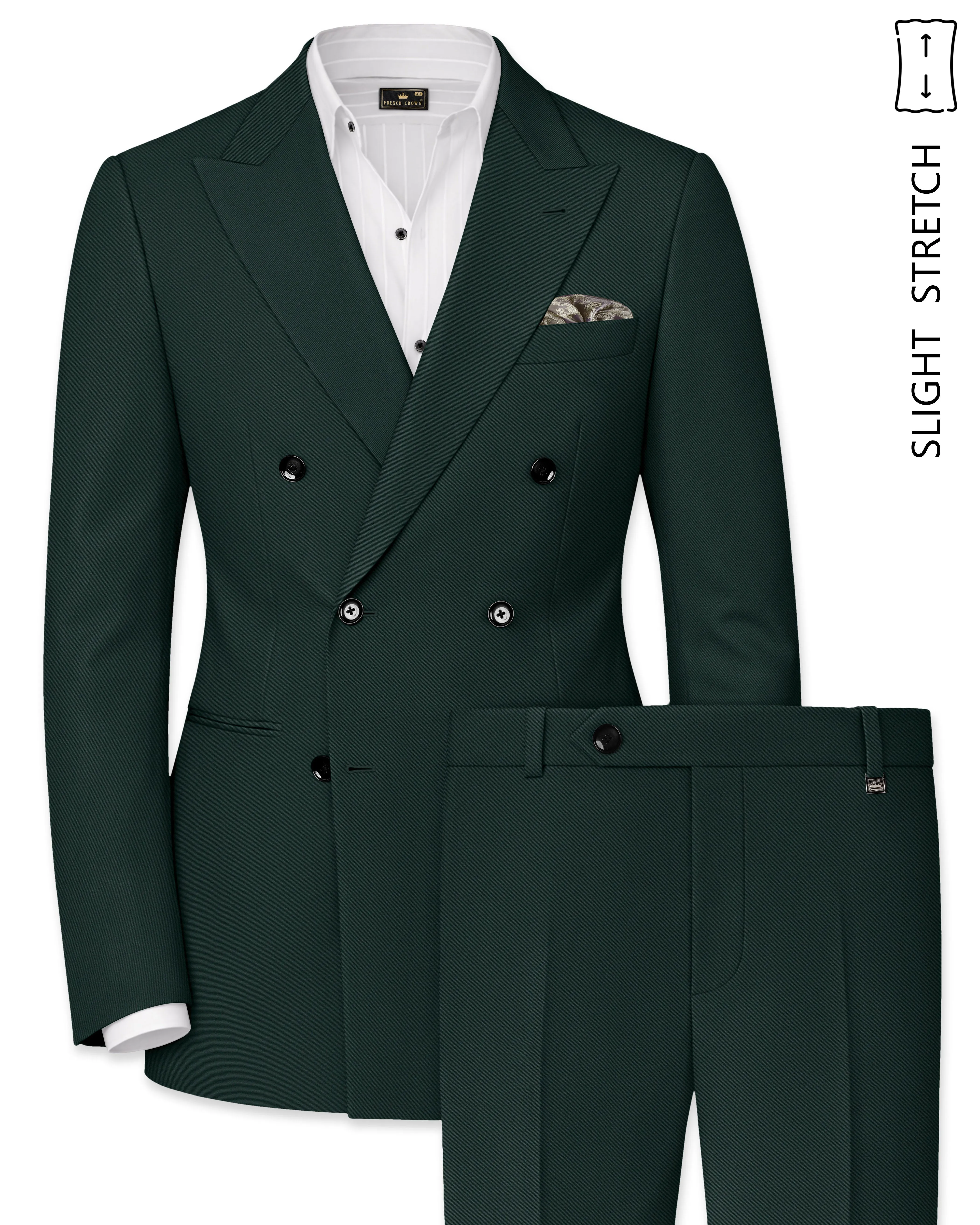 Viridian-Gable Green Slight Stretch Subtle Sheen Poly-Viscose Double Breasted Suit sold by French Crown