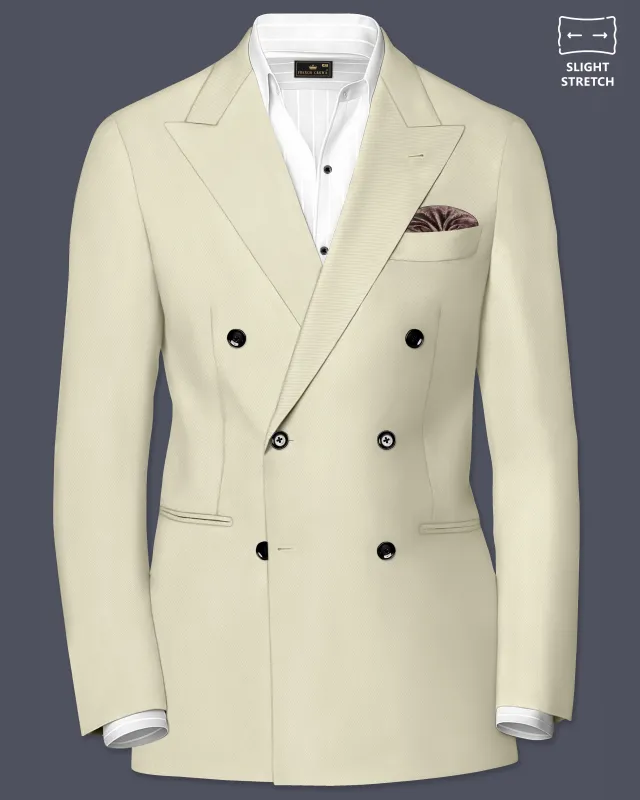 Ivory-Sisal Cream Slight Stretch Subtle Sheen Poly-Viscose Double Breasted Blazer made by French Crown