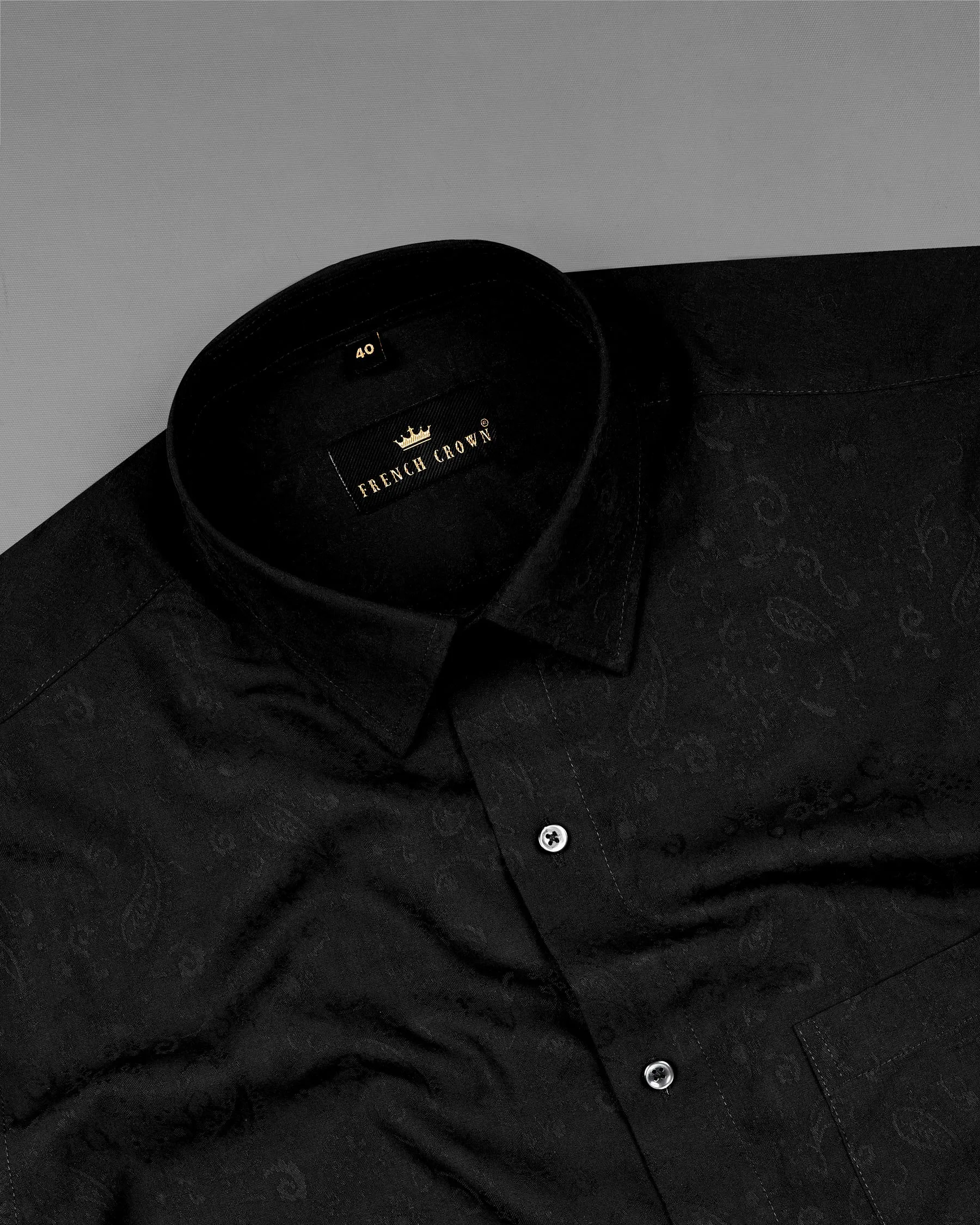 Jade Black With Self Paisleys Jacquard Textured Premium Giza Cotton Shirt sold by French Crown product image thumbnail 4