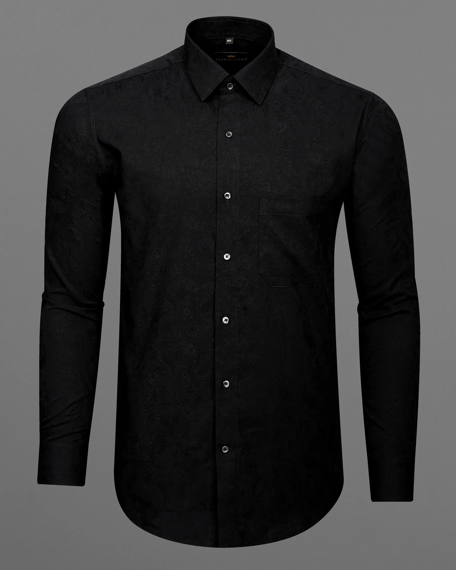 Jade Black With Self Paisleys Jacquard Textured Premium Giza Cotton Shirt sold by French Crown product image thumbnail 5