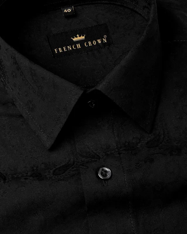 Jade Black With Self Paisleys Jacquard Textured Premium Giza Cotton Shirt made by French Crown
